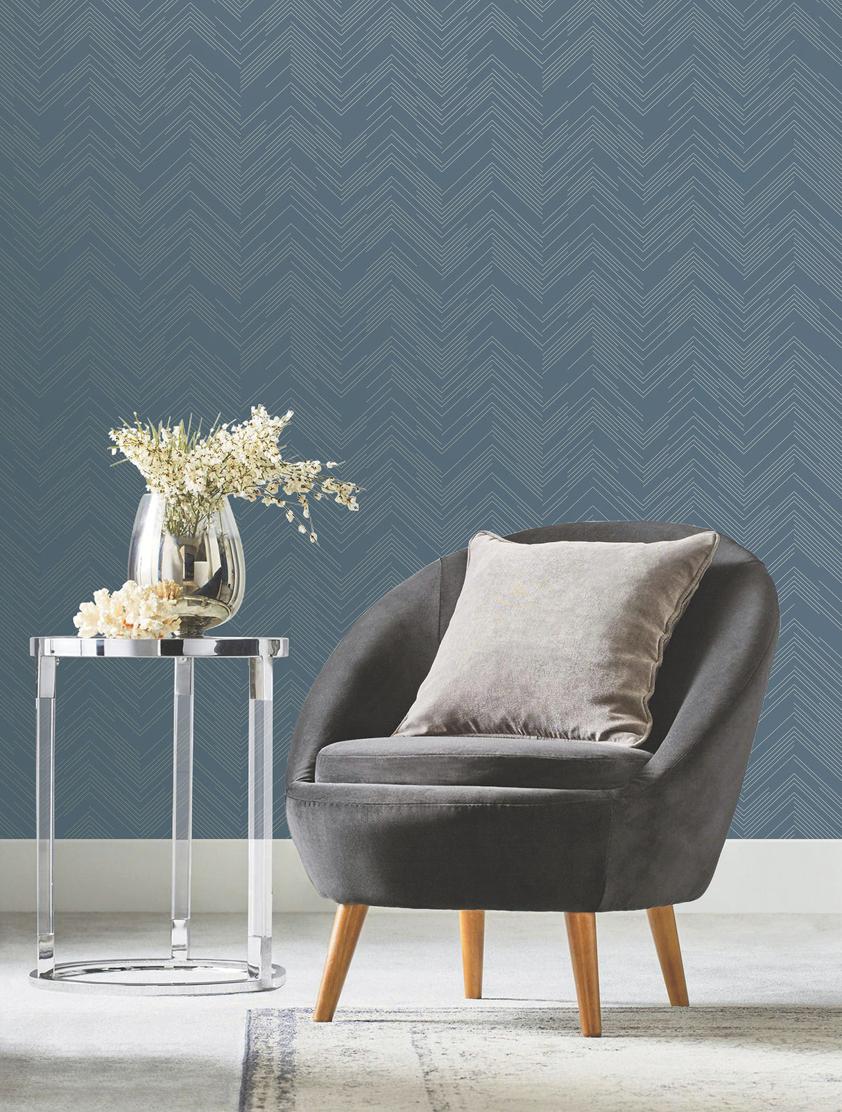 York MD7224 Polished Chevron Blue & Silver Wallpaper