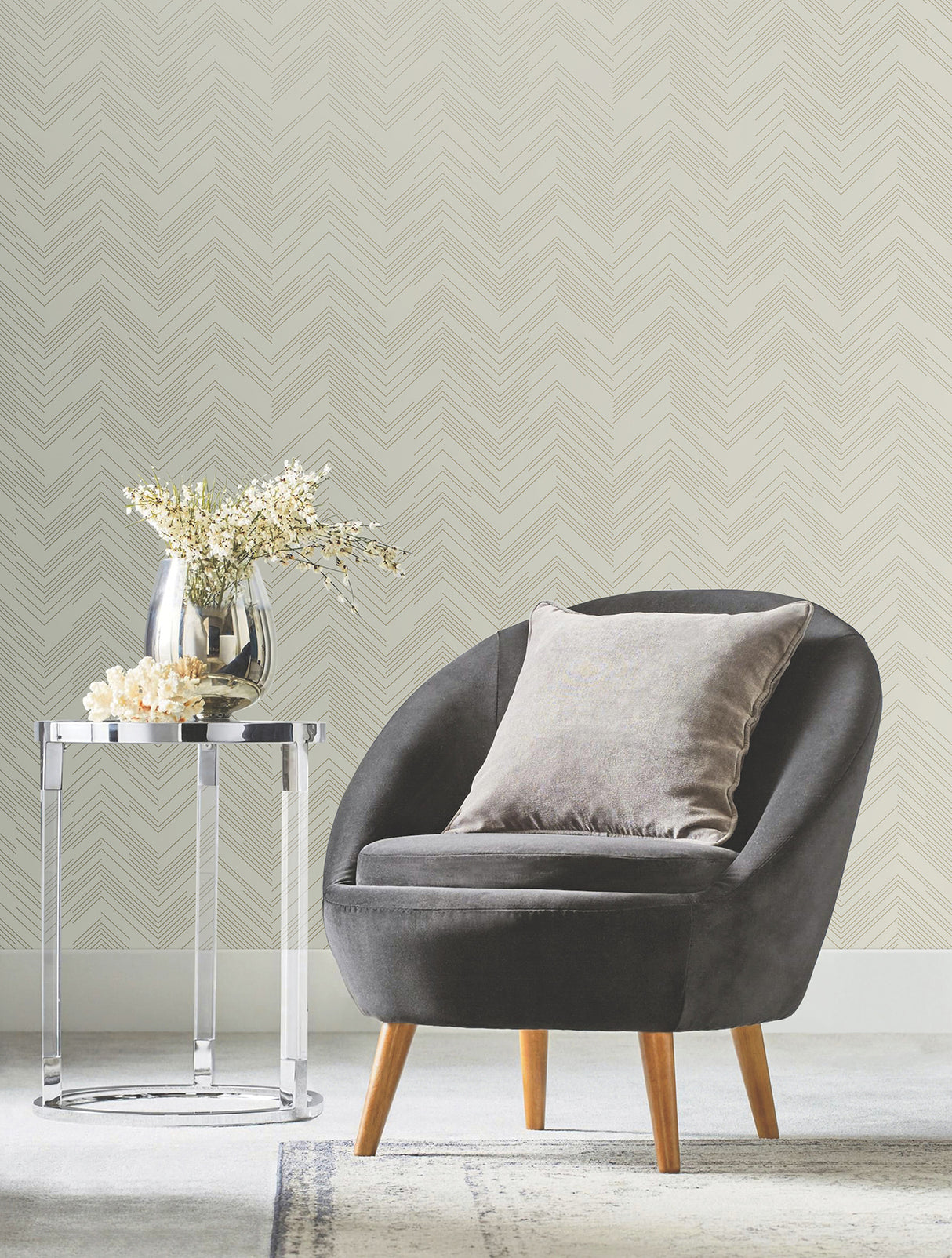 York MD7225 Polished Chevron Cream & Gold Wallpaper