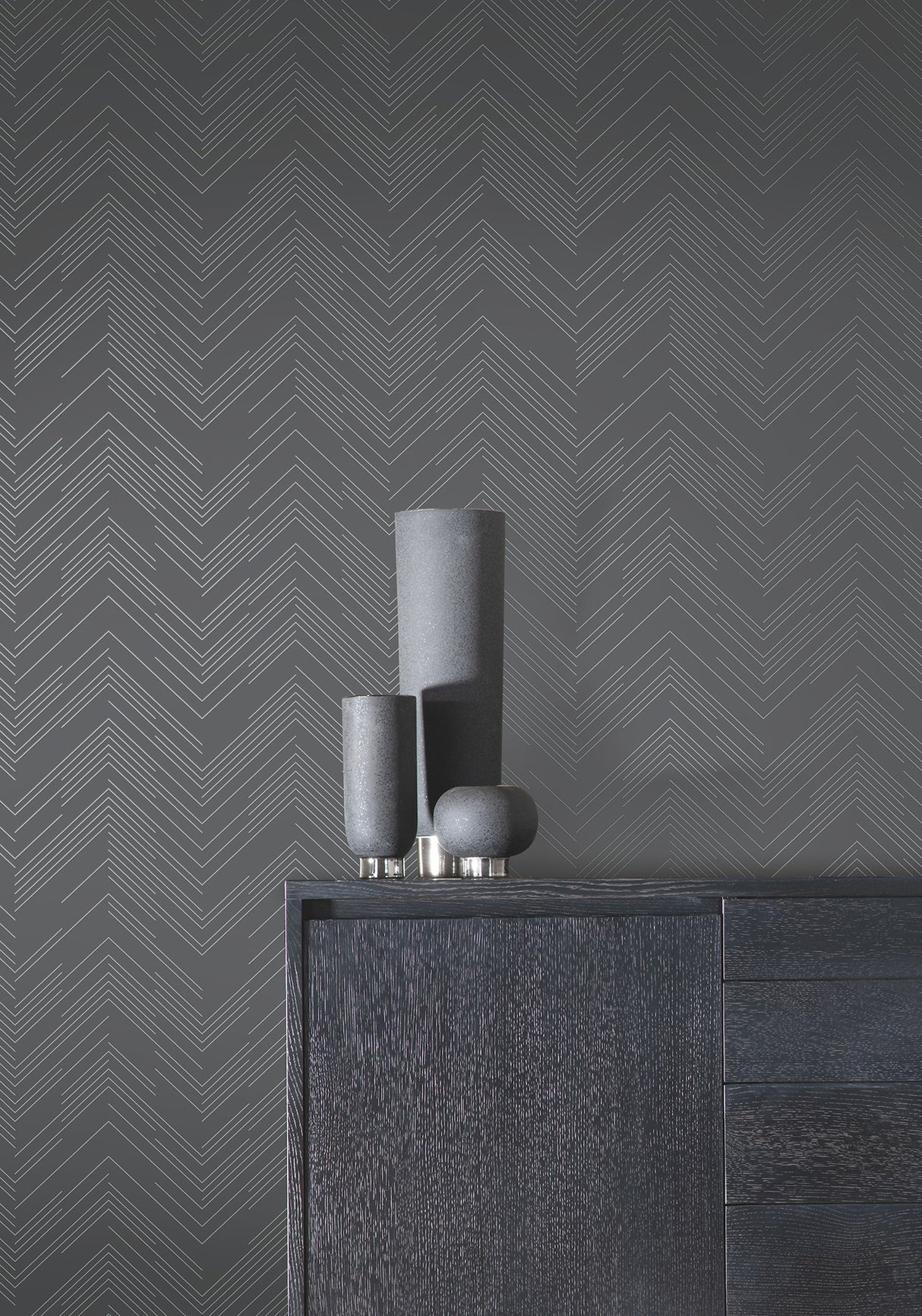 York MD7226 Polished Chevron Charcoal & Silver Wallpaper