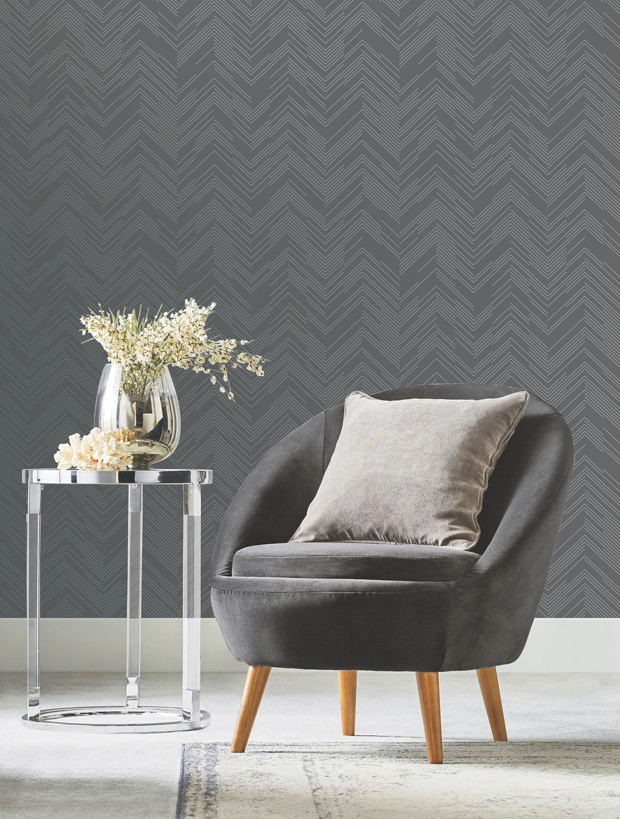 York MD7226 Polished Chevron Charcoal & Silver Wallpaper