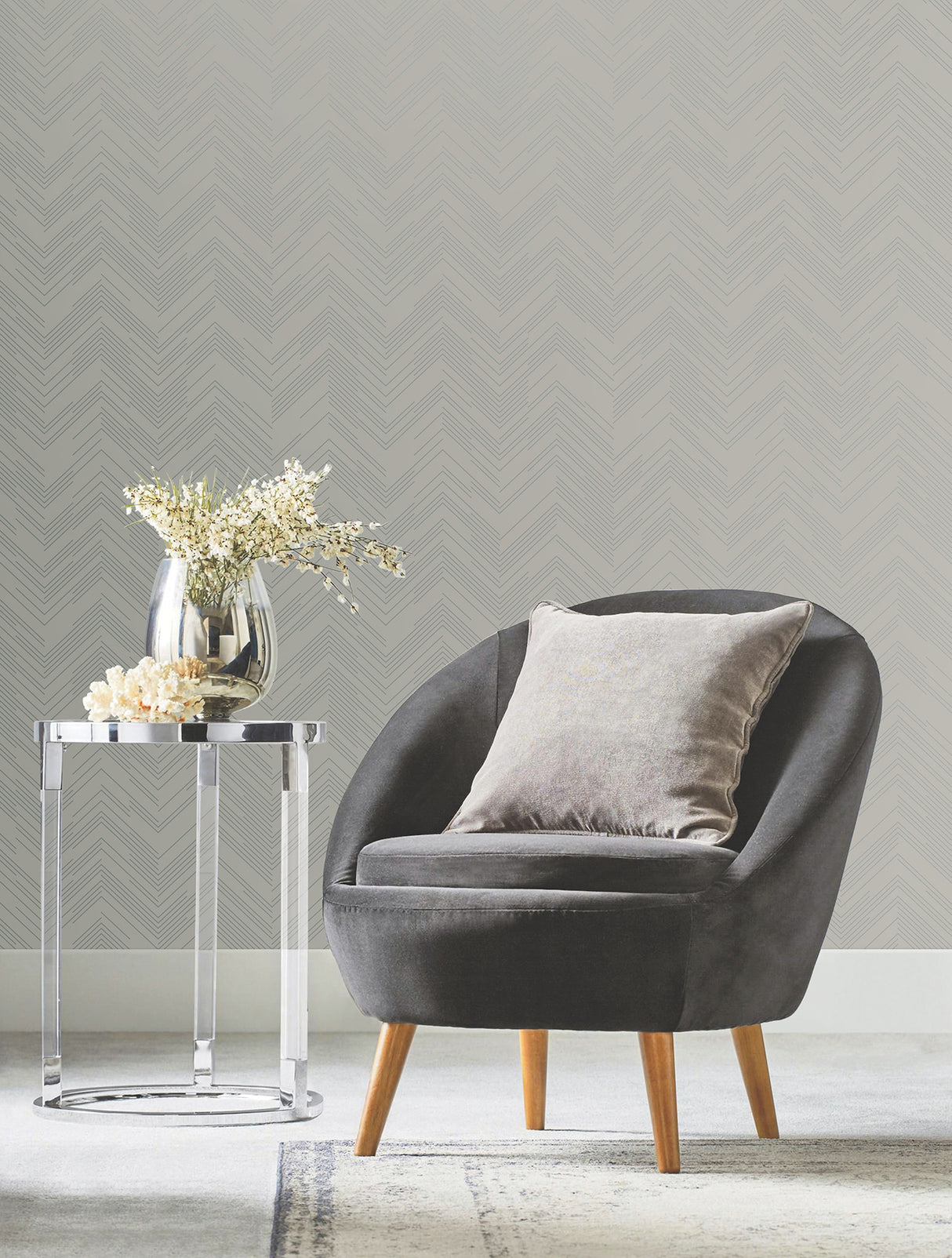 York MD7227 Polished Chevron Taupe & Silver Wallpaper