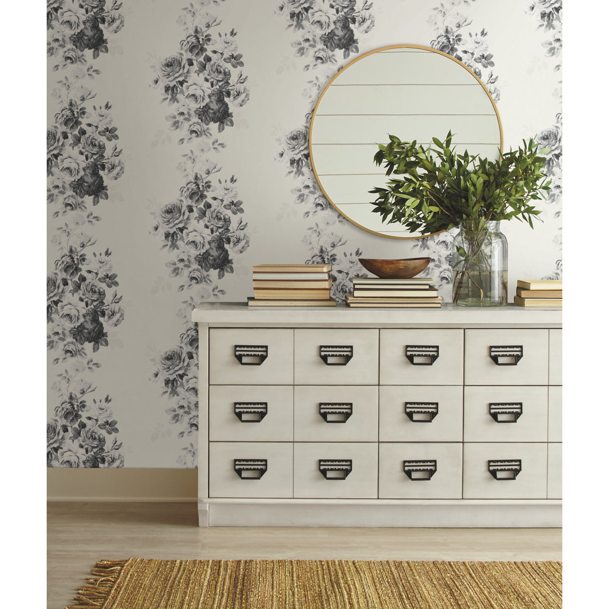 York ME1534 Tea Rose Black & White Wallpaper