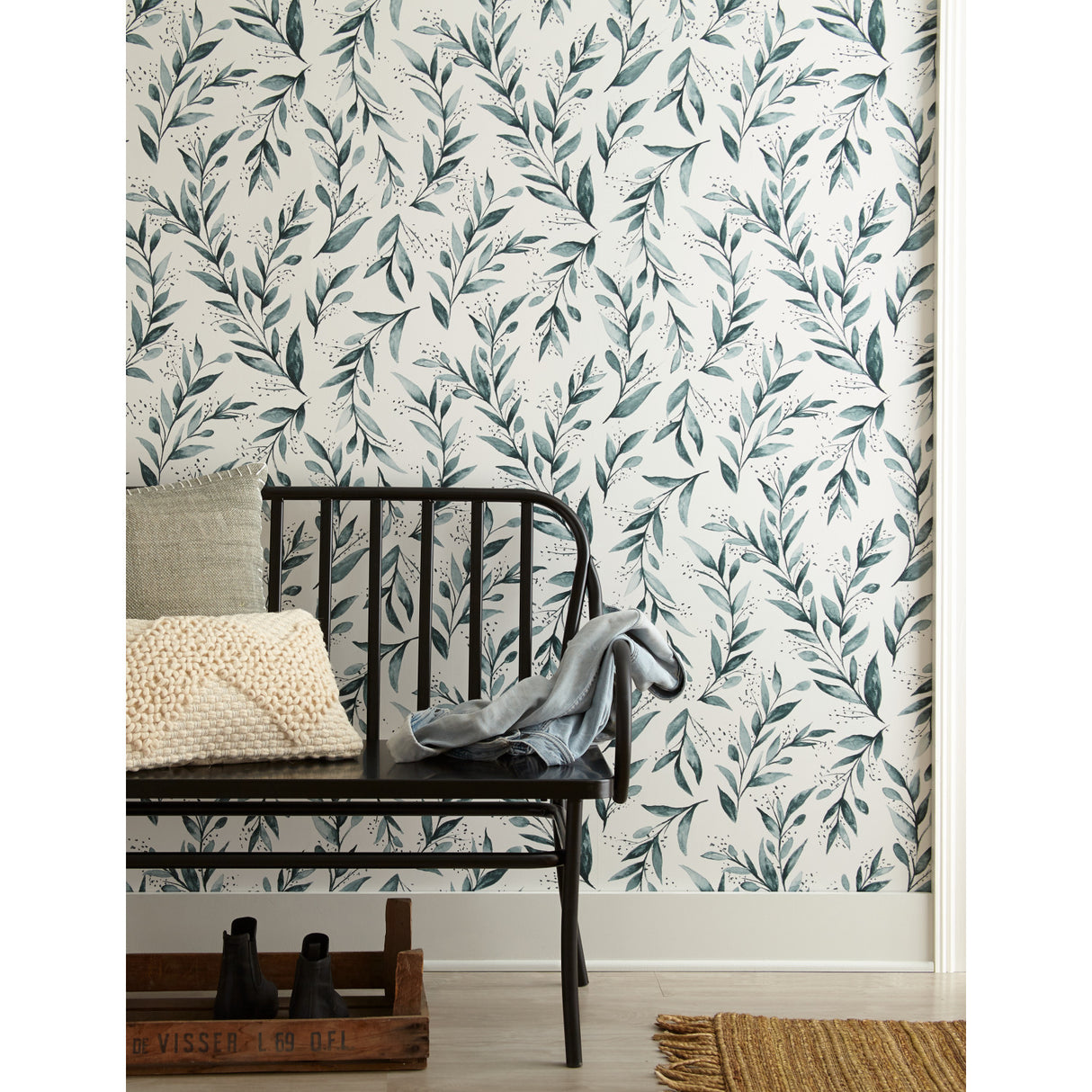 York ME1536 Weekends Olive Branch Teal Wallpaper