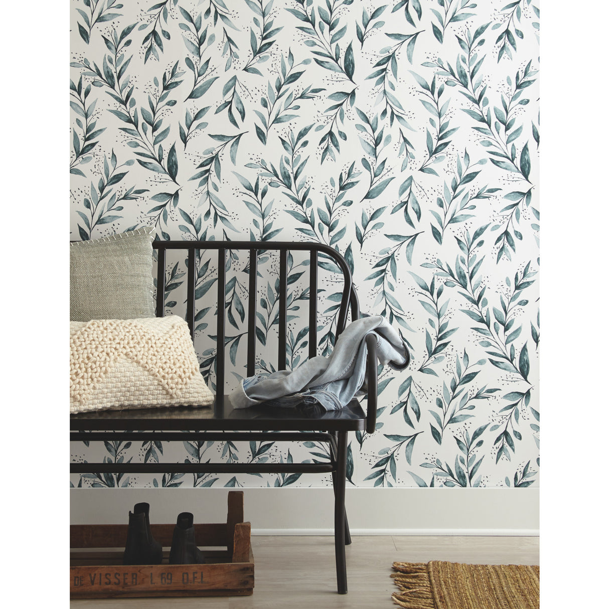 York ME1536 Weekends Olive Branch Teal Wallpaper