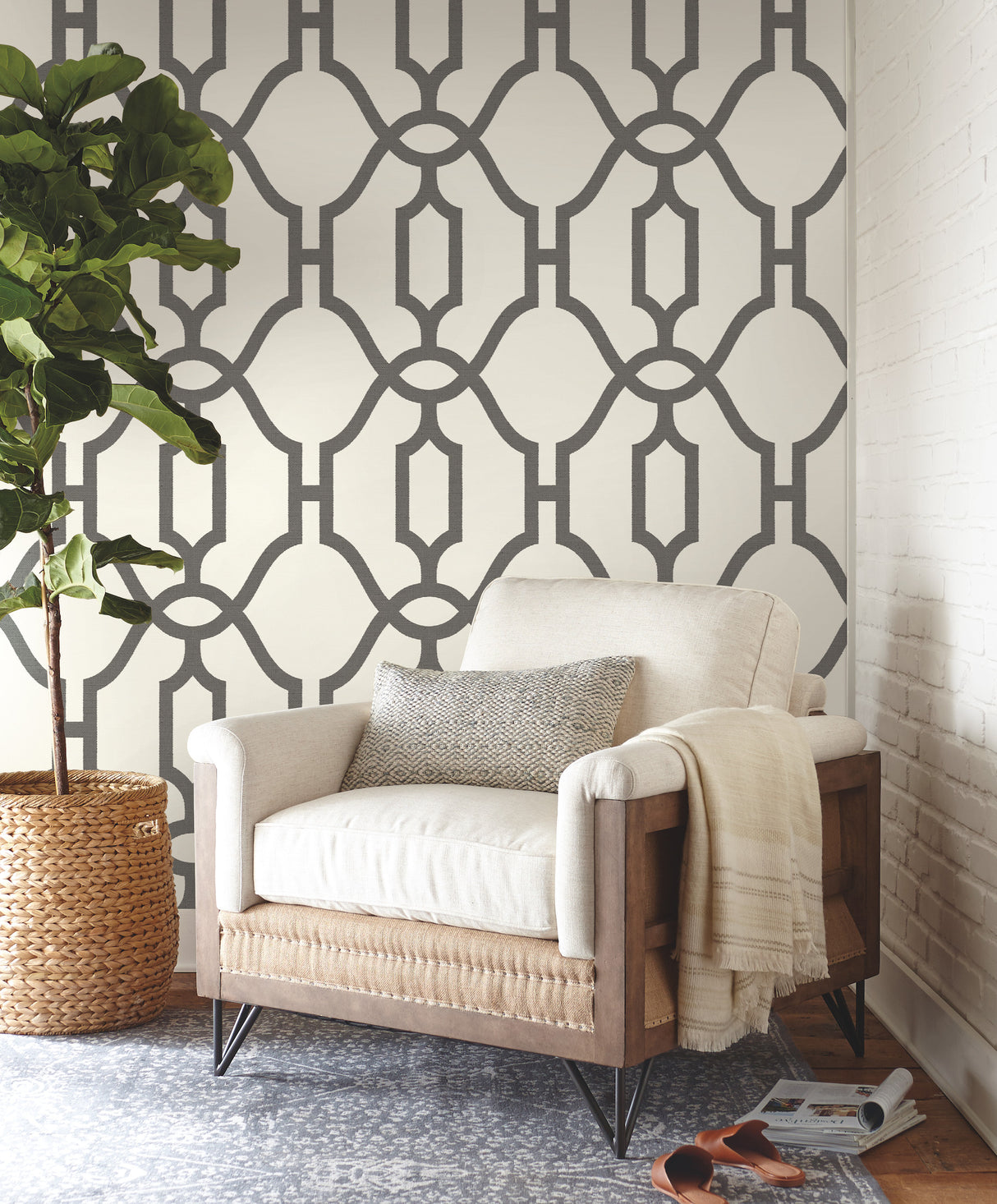 York ME1550 Repurpose Woven Trellis Charcoal Wallpaper