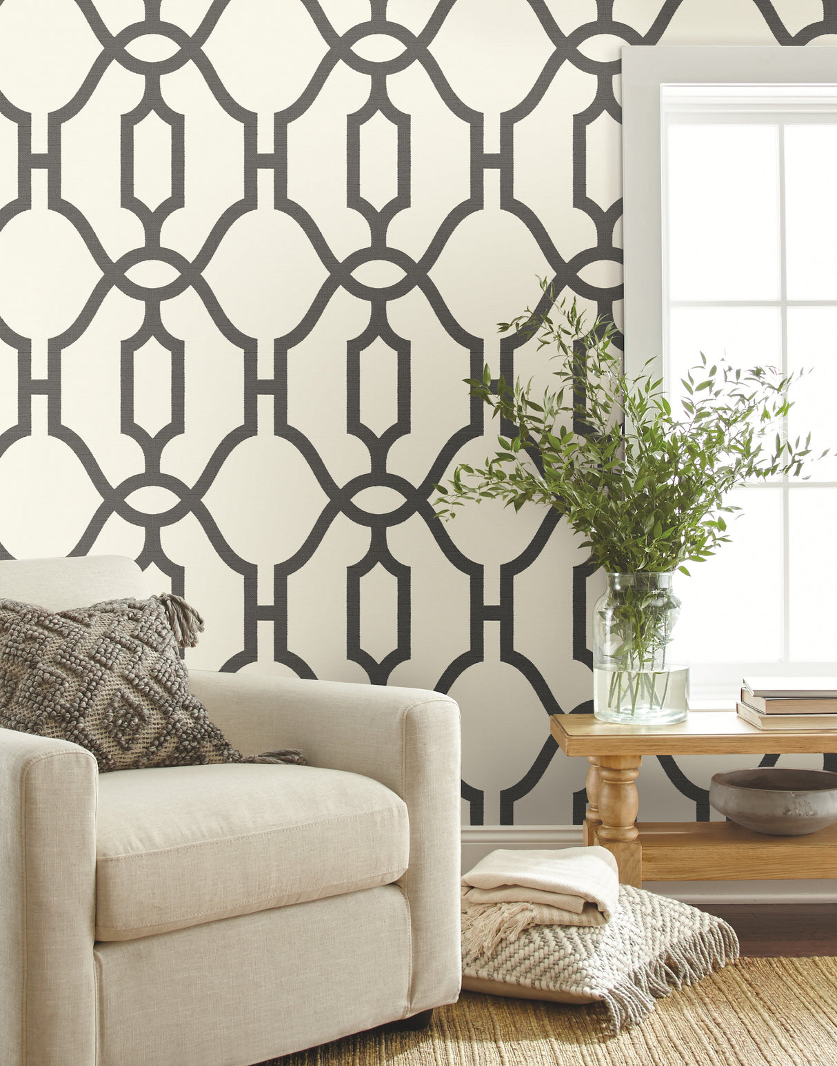York ME1550 Repurpose Woven Trellis Charcoal Wallpaper