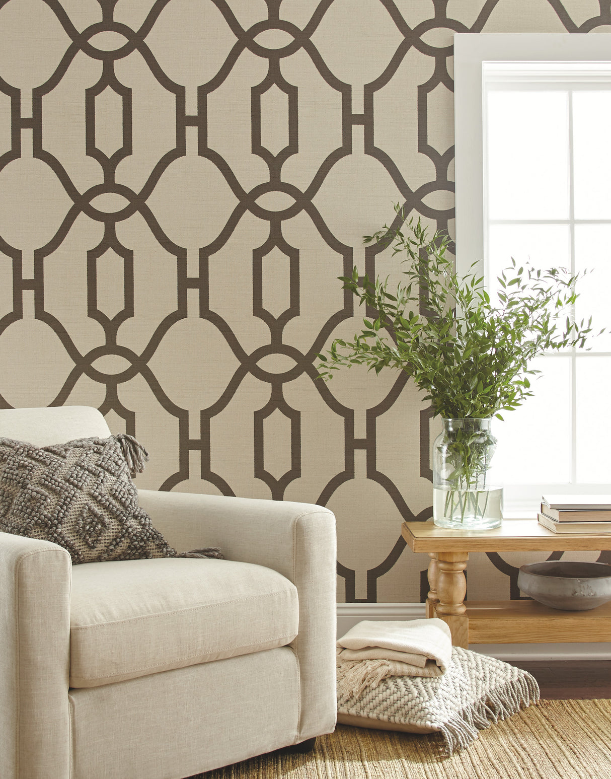 York ME1551 On Khaki Woven Trellis Charcoal Wallpaper