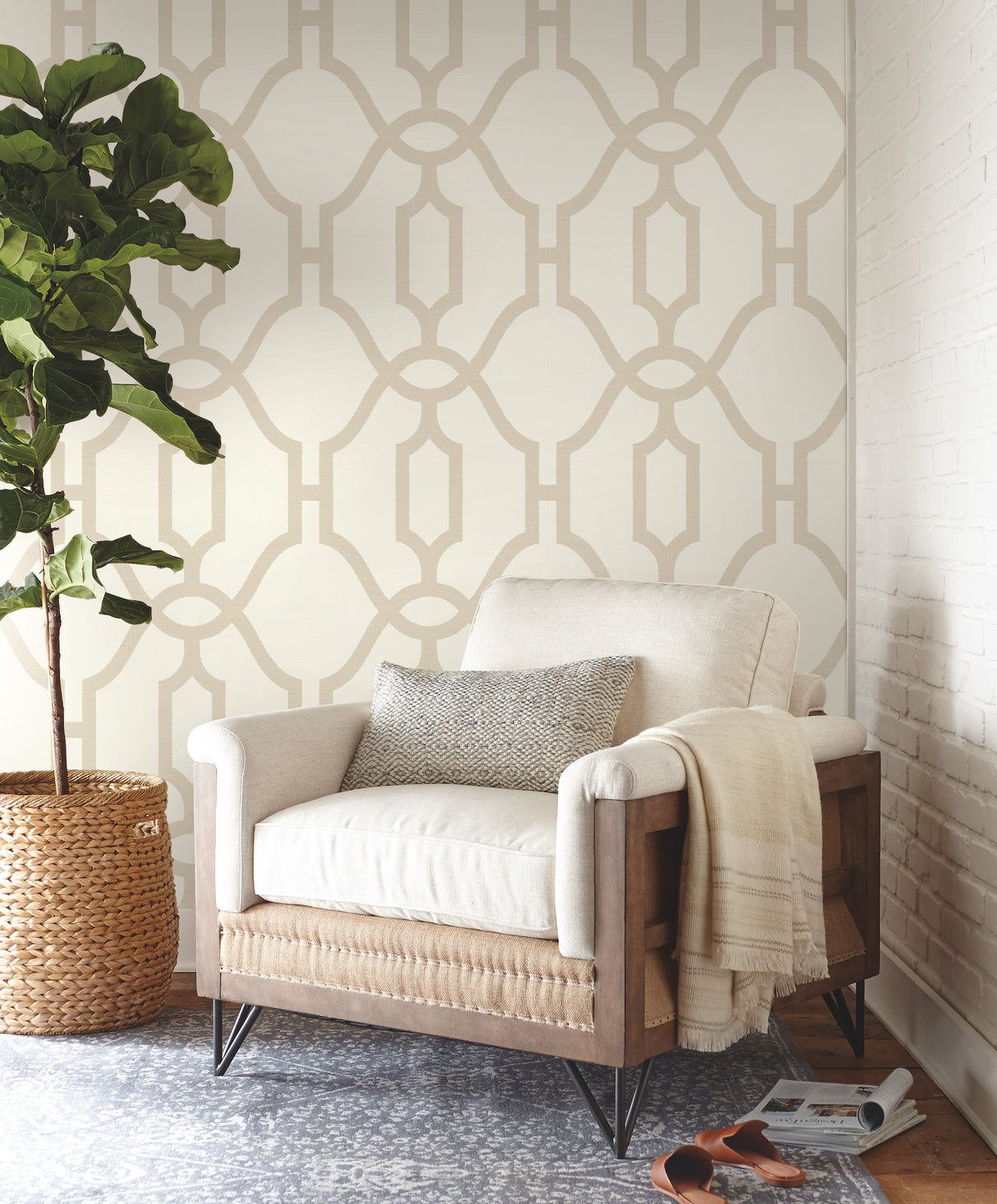 York ME1554 Woven Trellis Beige Wallpaper