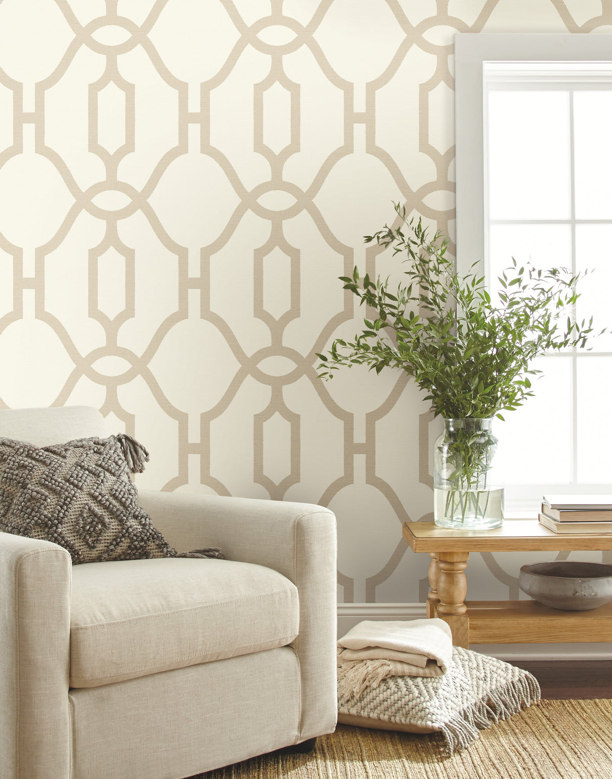 York ME1554 Woven Trellis Beige Wallpaper