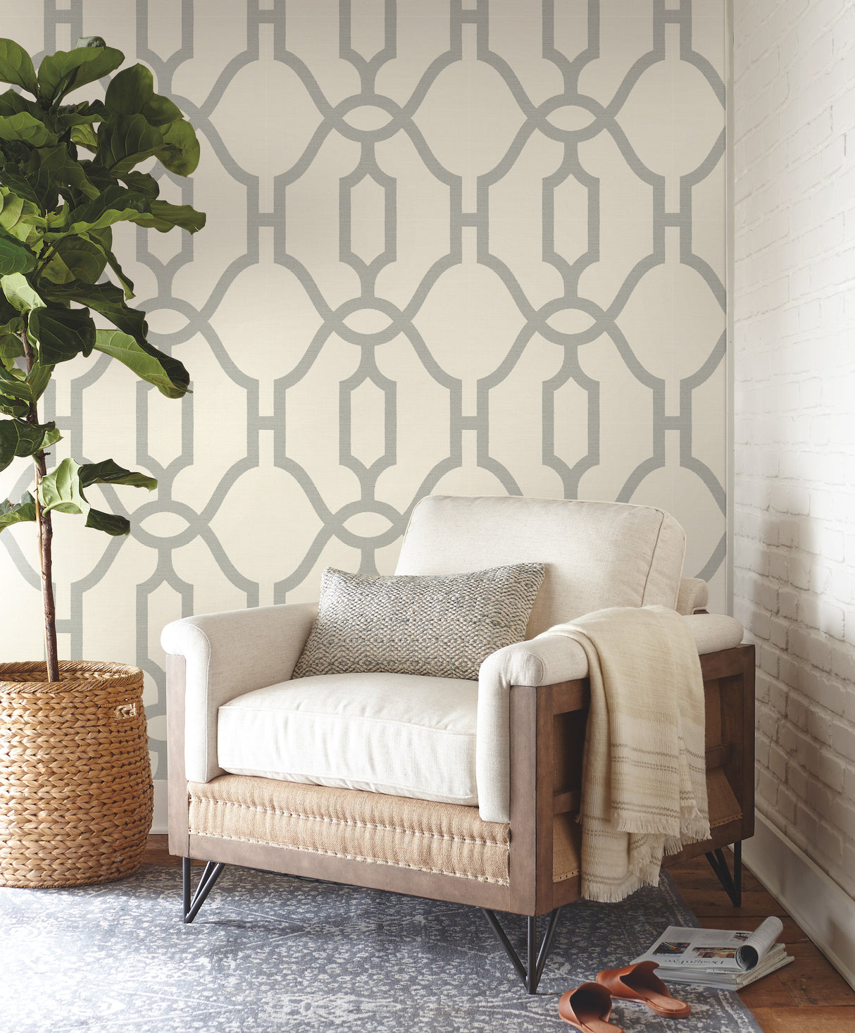 York ME1555 Woven Trellis Quarry Grey Wallpaper