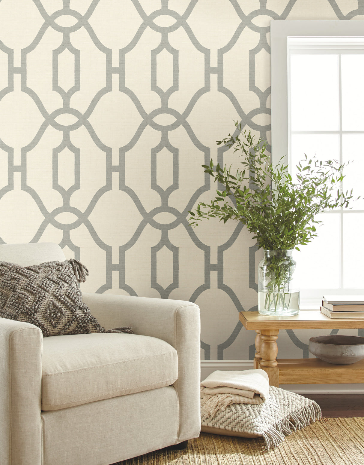 York ME1555 Woven Trellis Quarry Grey Wallpaper