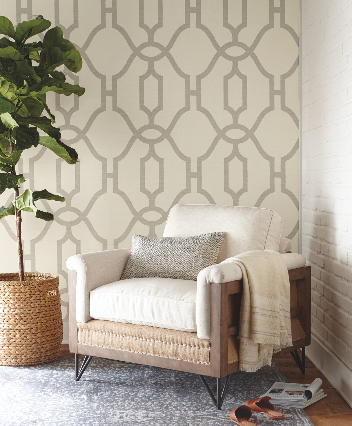 York ME1555 Woven Trellis Quarry Grey Wallpaper