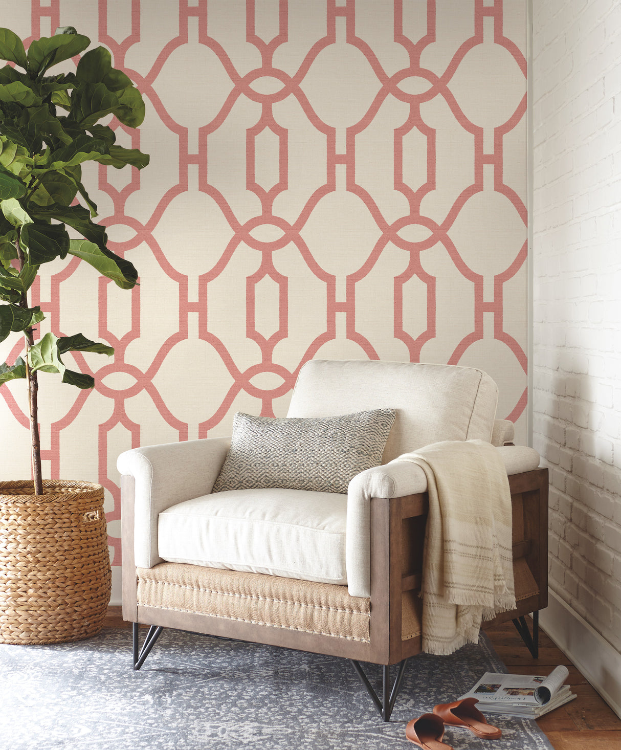 York ME1556 Woven Trellis Pompian Red Wallpaper