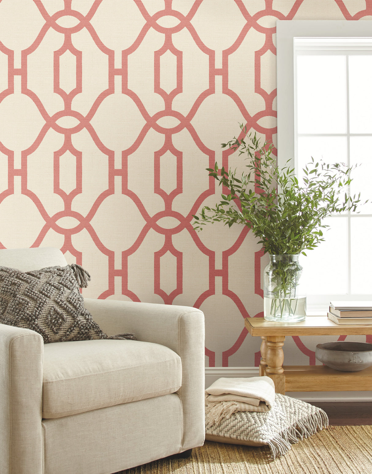 York ME1556 Woven Trellis Pompian Red Wallpaper