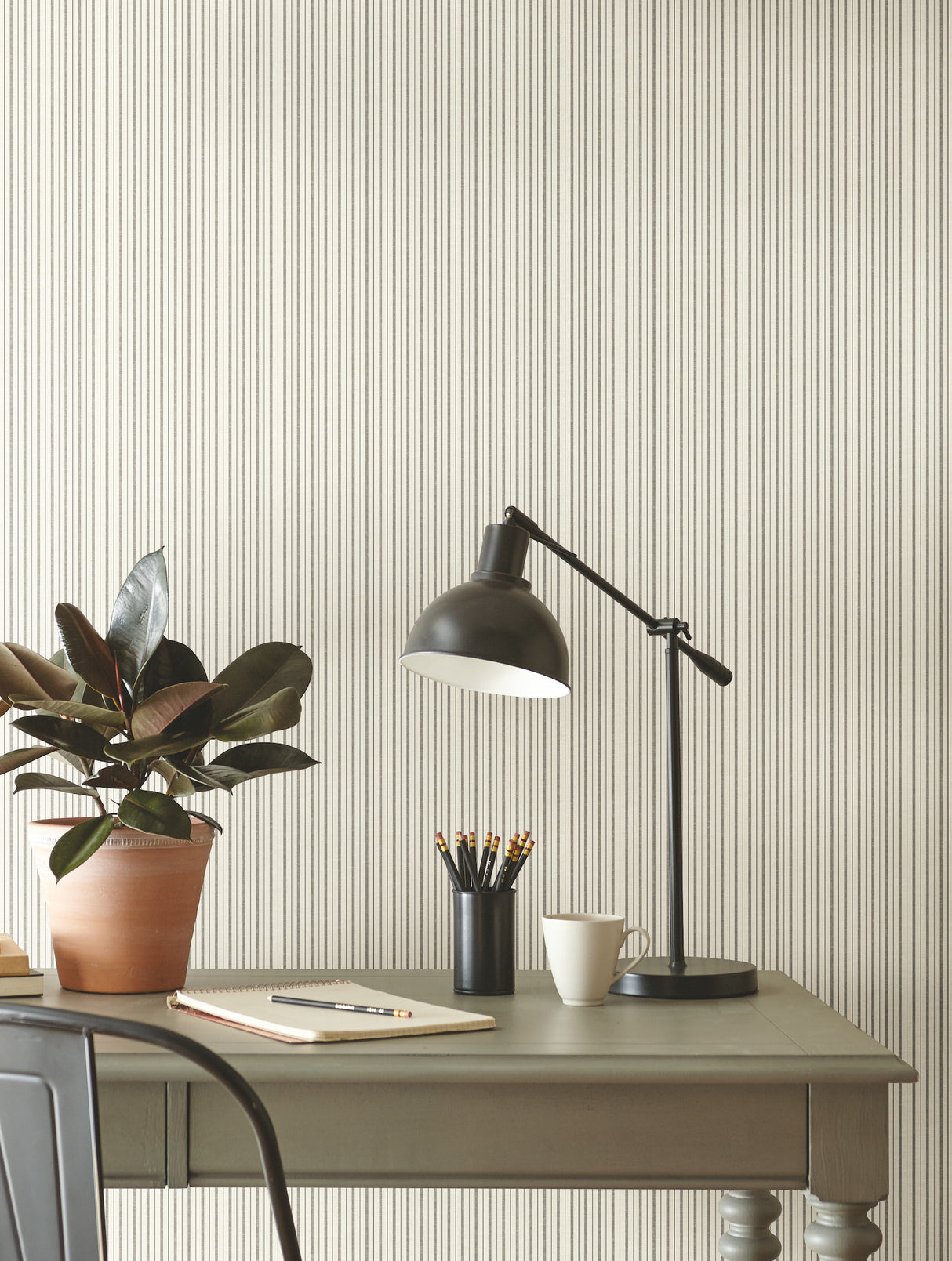 York ME1561 French Ticking Charcoal & Black Wallpaper
