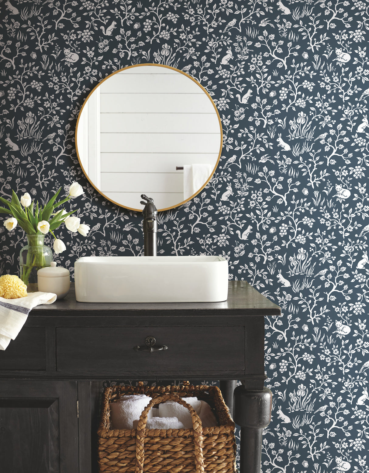 York ME1572 Fox & Hare Navy Wallpaper