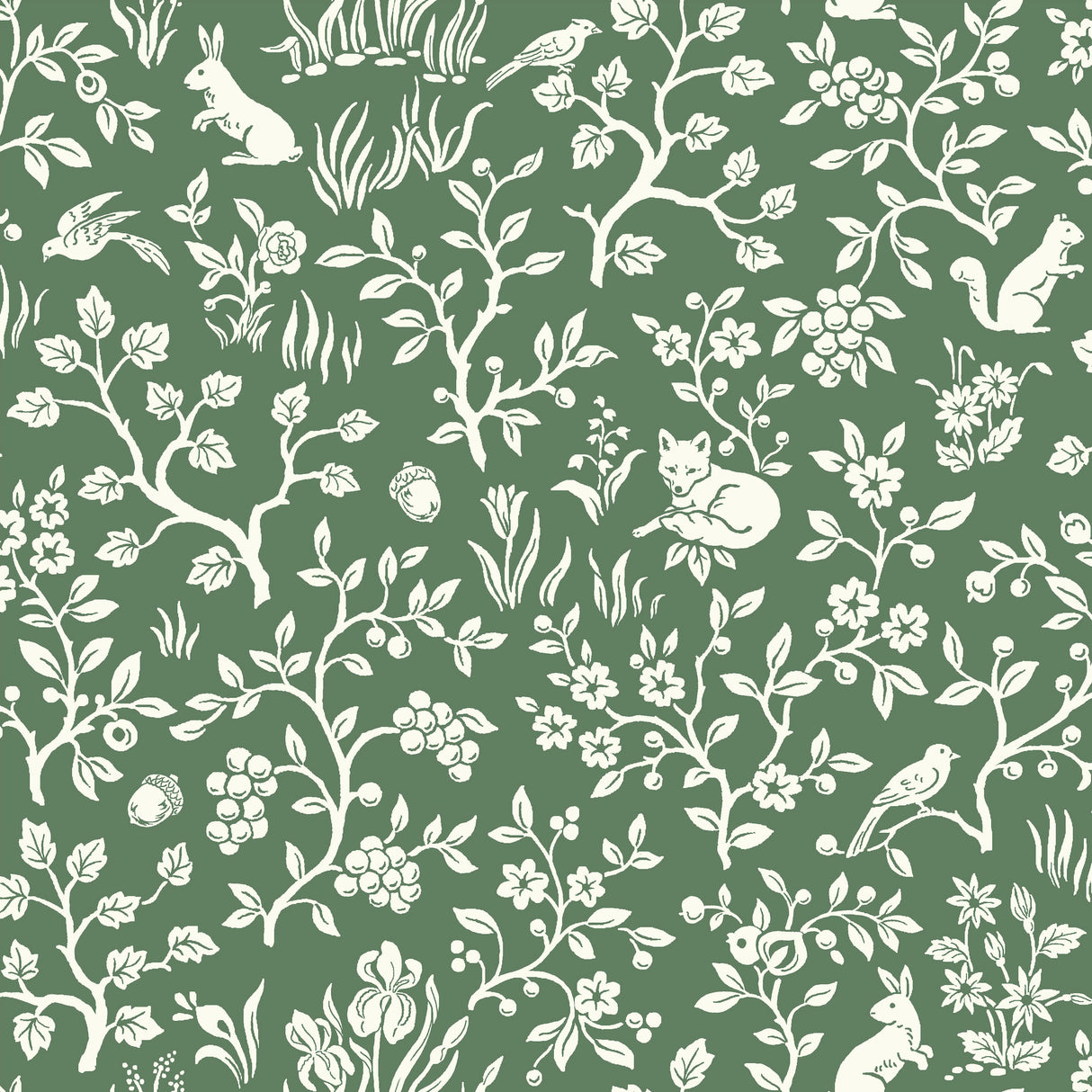 York ME1573 Fox & Hare Forest Green Wallpaper