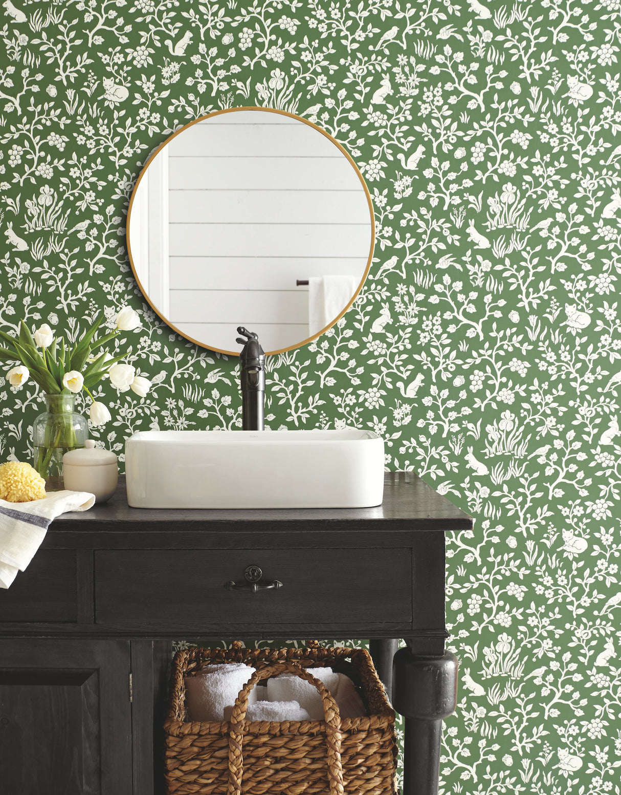York ME1573 Fox & Hare Forest Green Wallpaper