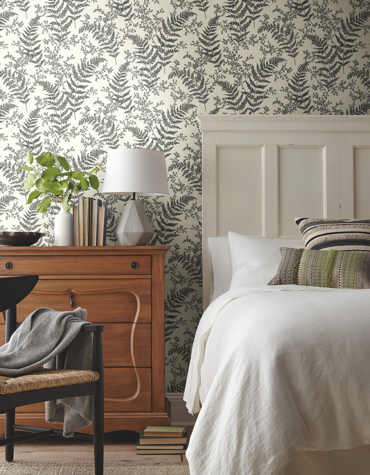 York ME1584 Forest Fern Flock Grey Wallpaper
