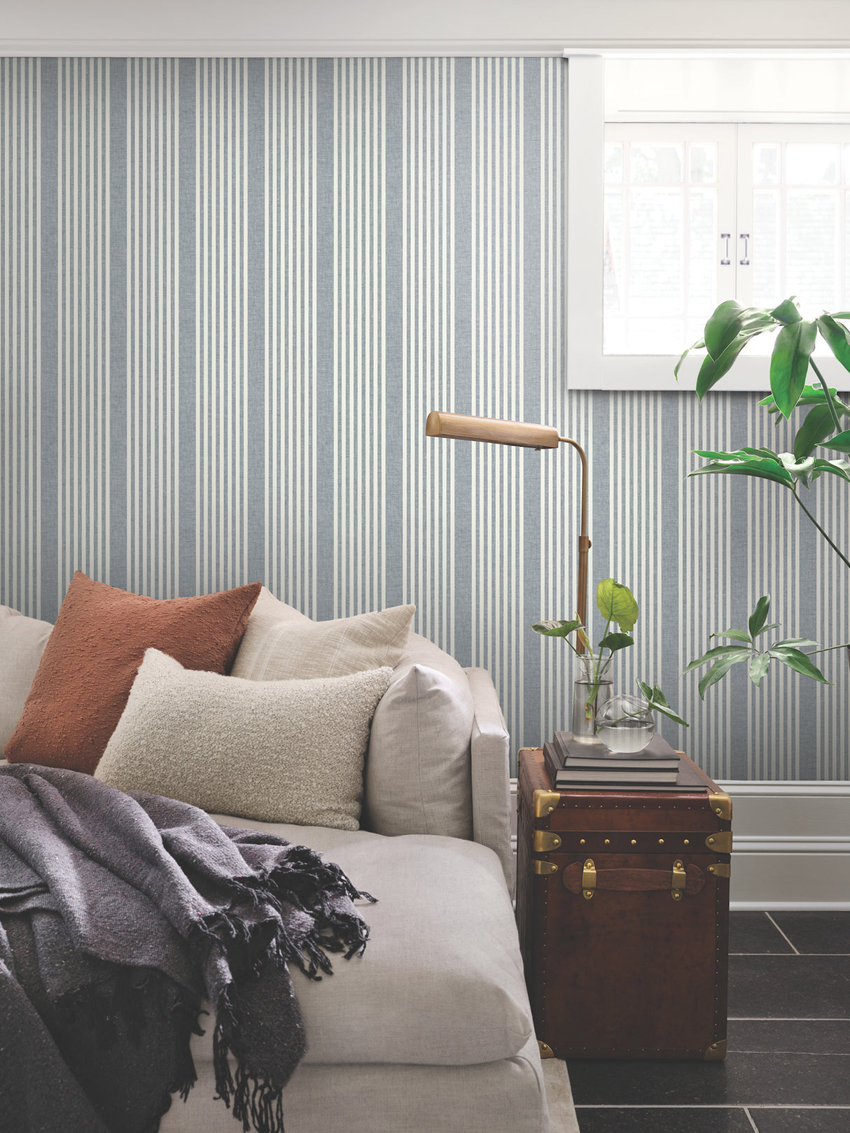 Magnolia Home MF4768 French Navy Linen Stripe Wallpaper
