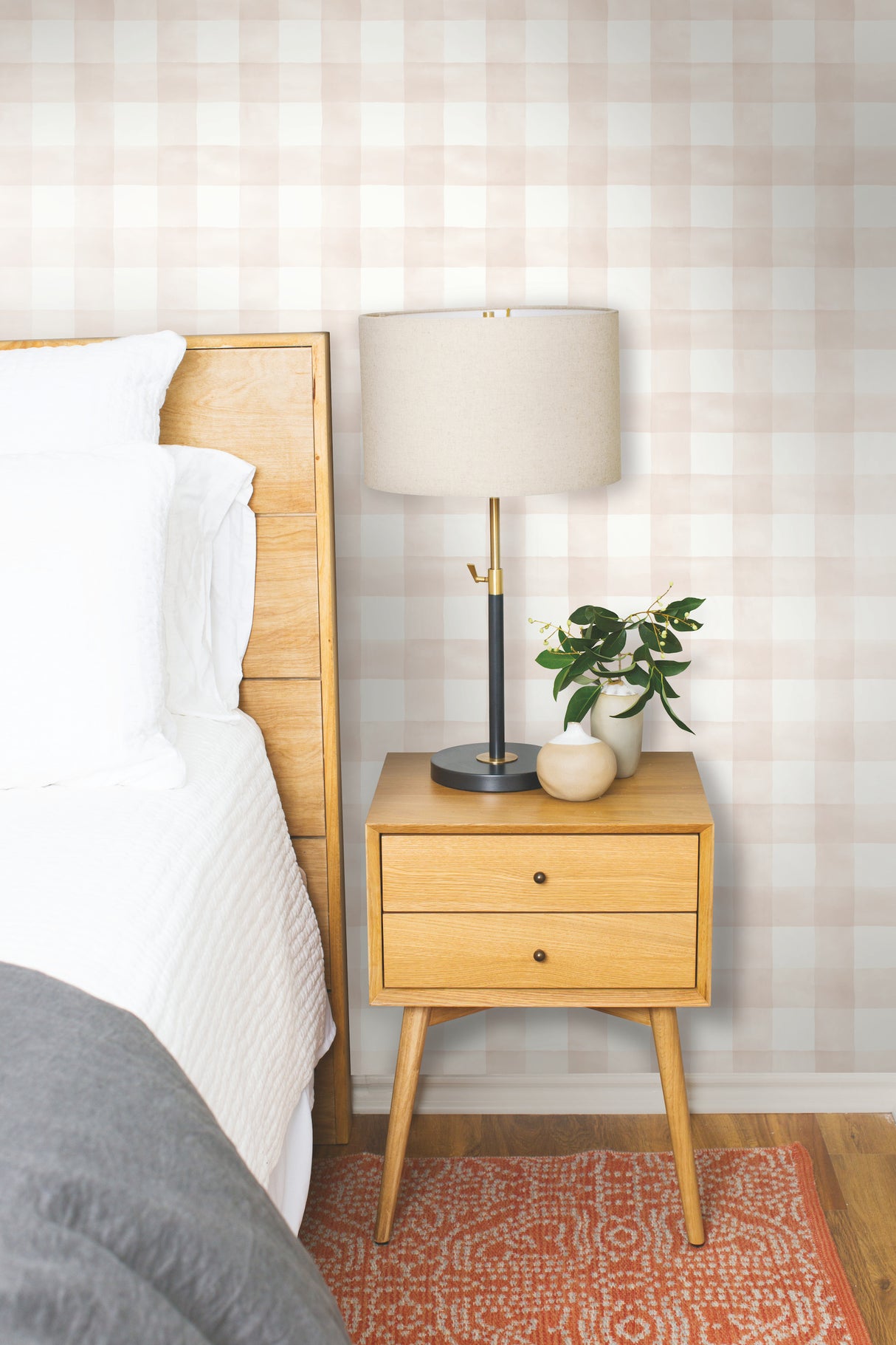 York MH1517 Watercolor Check Pink & White Wallpaper