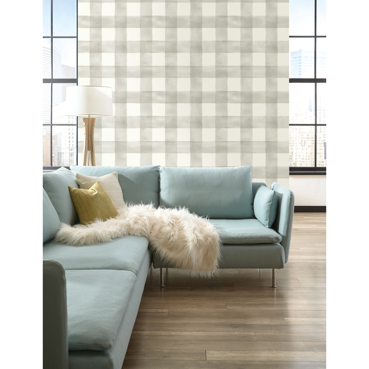 York MH1518 Watercolor Check Grey & White Wallpaper
