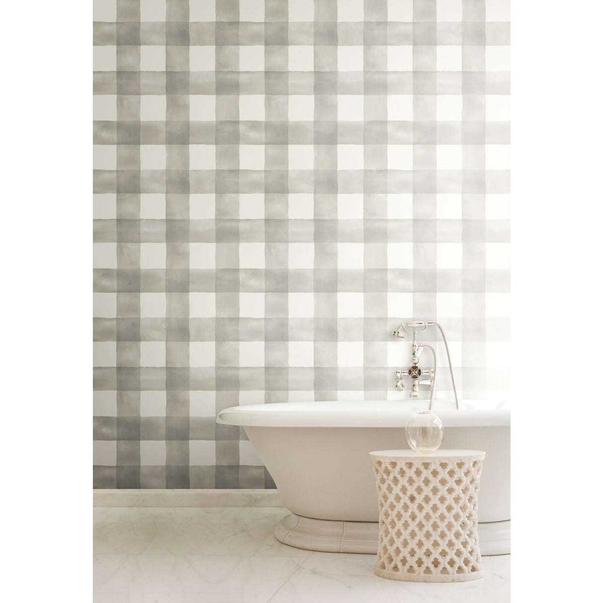 York MH1518 Watercolor Check Grey & White Wallpaper
