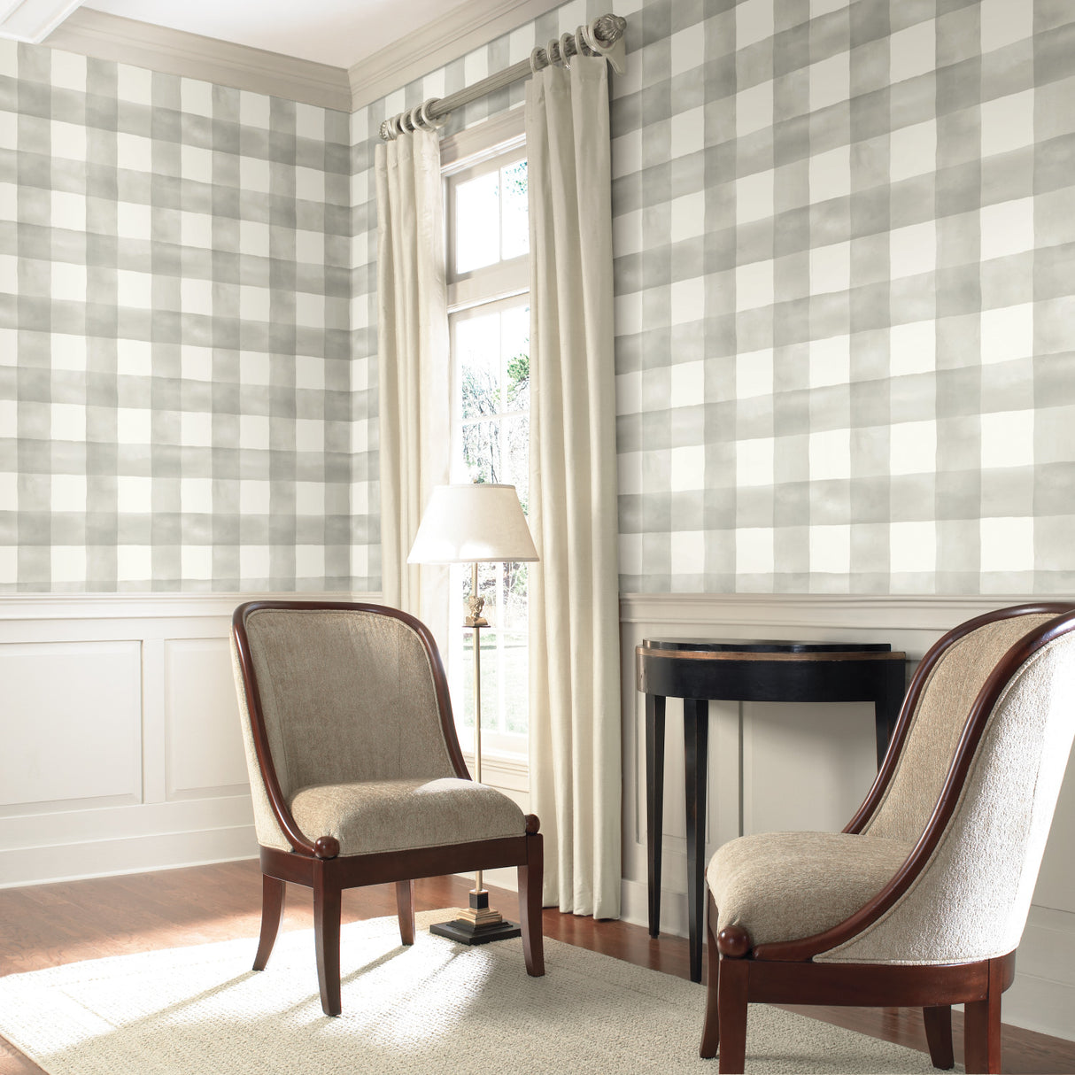 York MH1518 Watercolor Check Grey & White Wallpaper