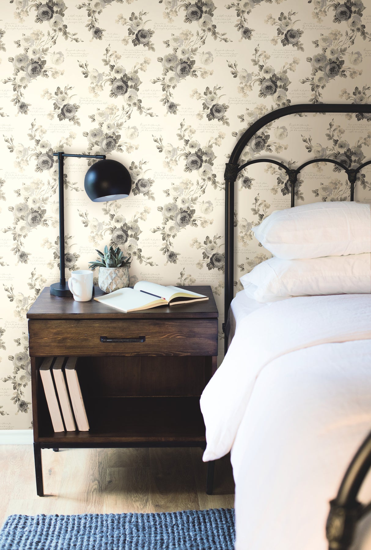 York MH1524 Heirloom Rose Grey & White Wallpaper