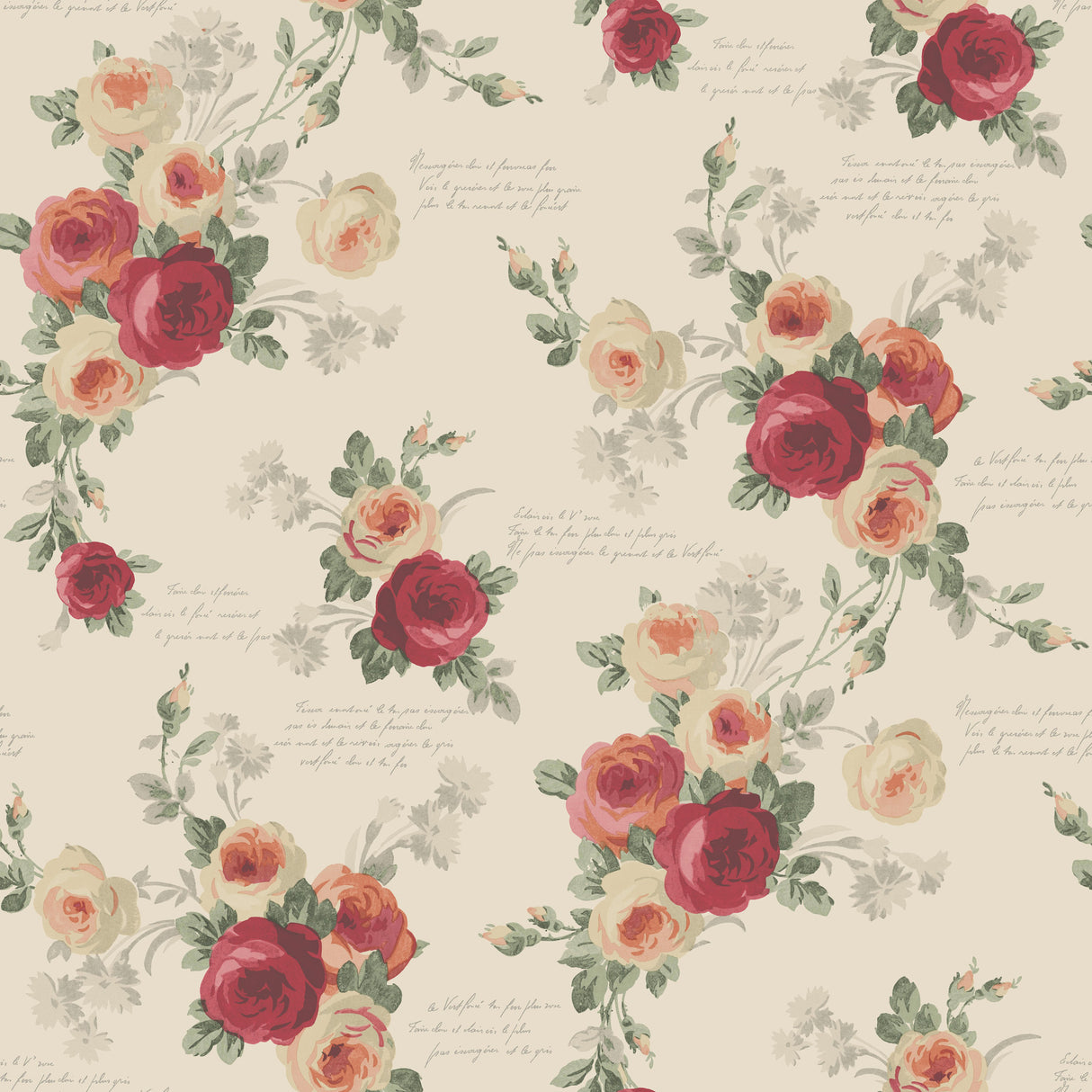 York MH1526 Heirloom Rose Red & Beige Wallpaper
