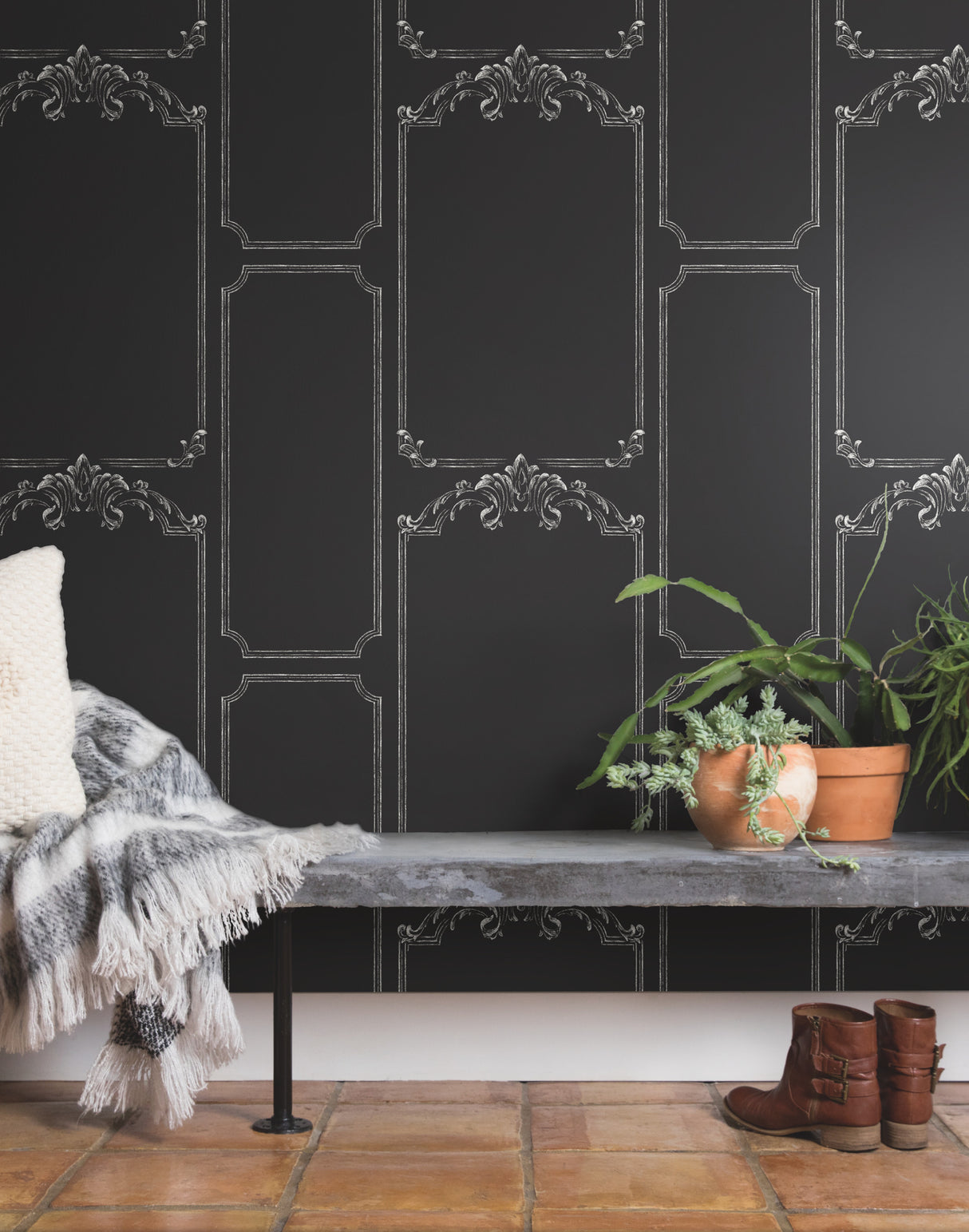 York MH1532 Chalkboard Black & White Wallpaper