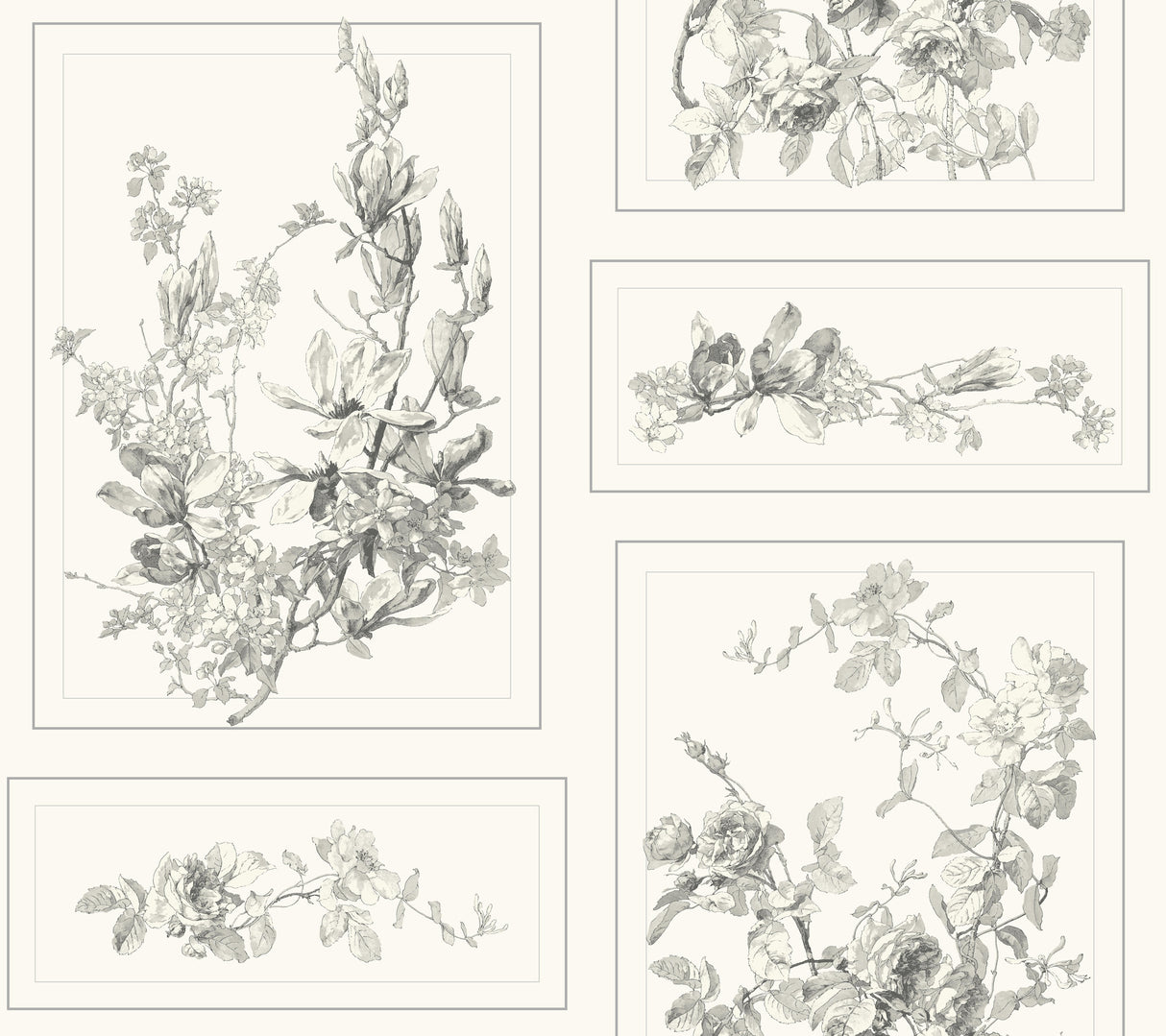 York MH1543 The Magnolia Grey & Off White Wallpaper