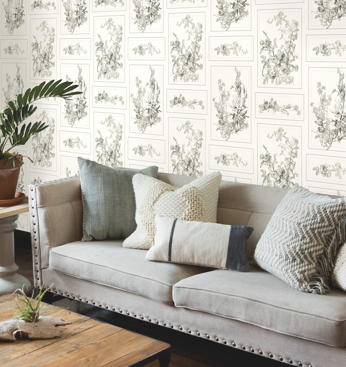 York MH1543 The Magnolia Grey & Off White Wallpaper