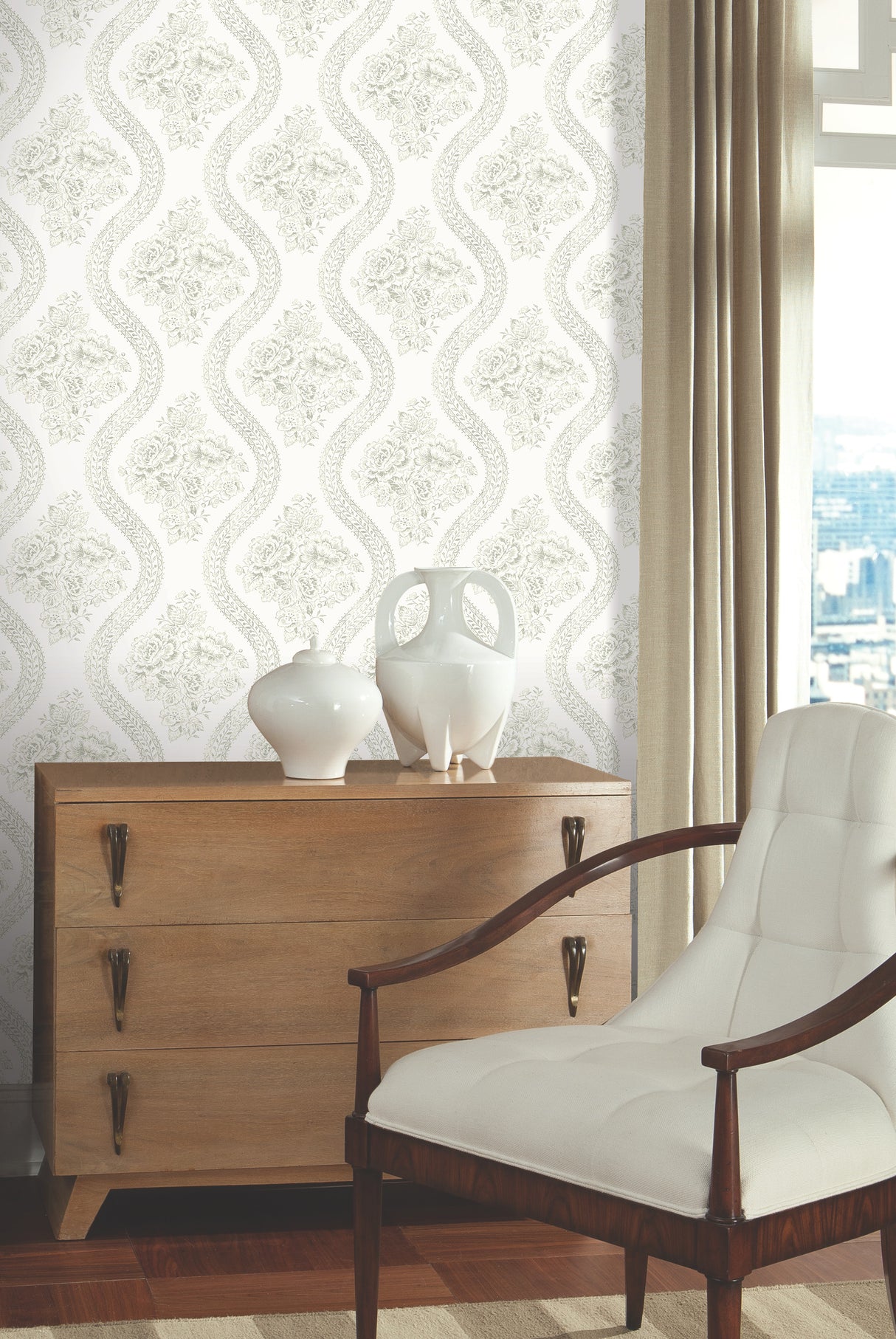 York MH1595 Coverlet Floral Grey & Off White Wallpaper