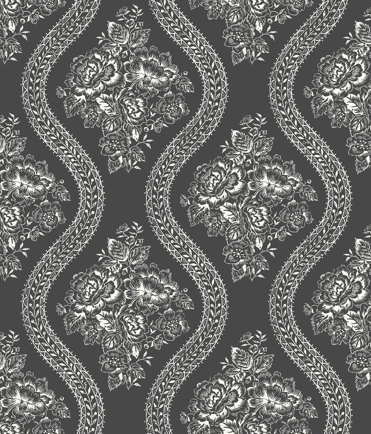 York MH1596 Coverlet Floral White & Black Wallpaper