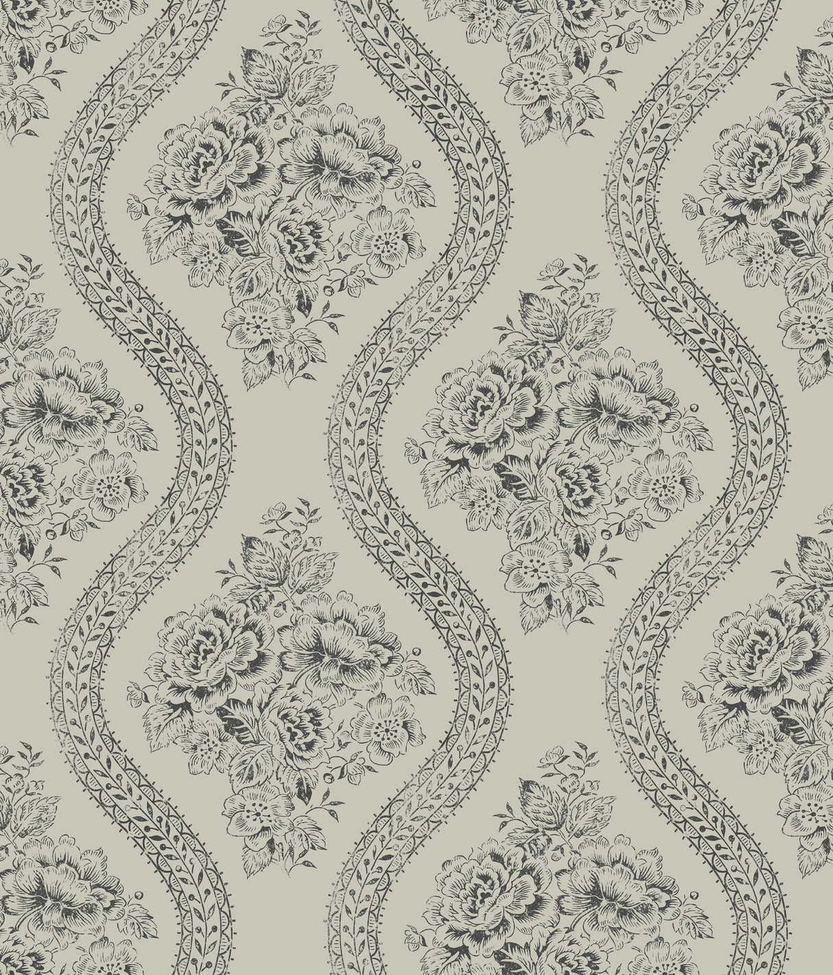 York MH1599 Coverlet Floral Black & Grey Wallpaper