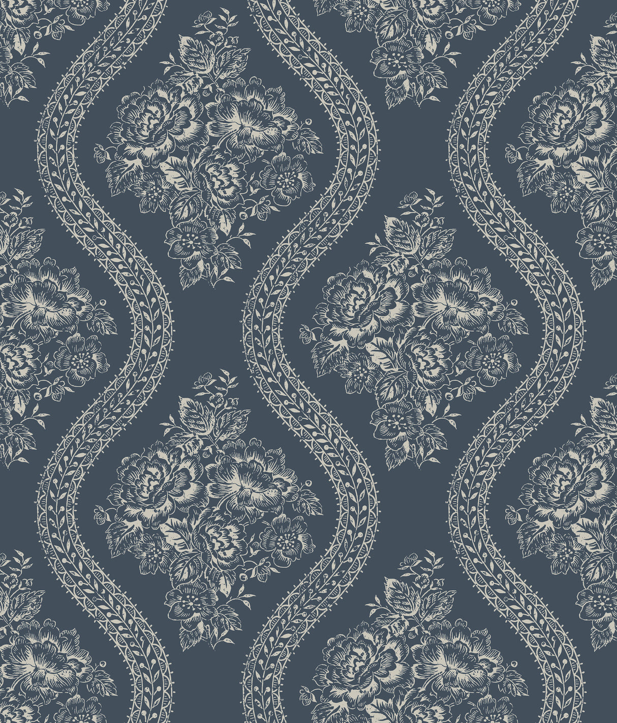 York MH1603 Coverlet Floral Grey & Blue Wallpaper