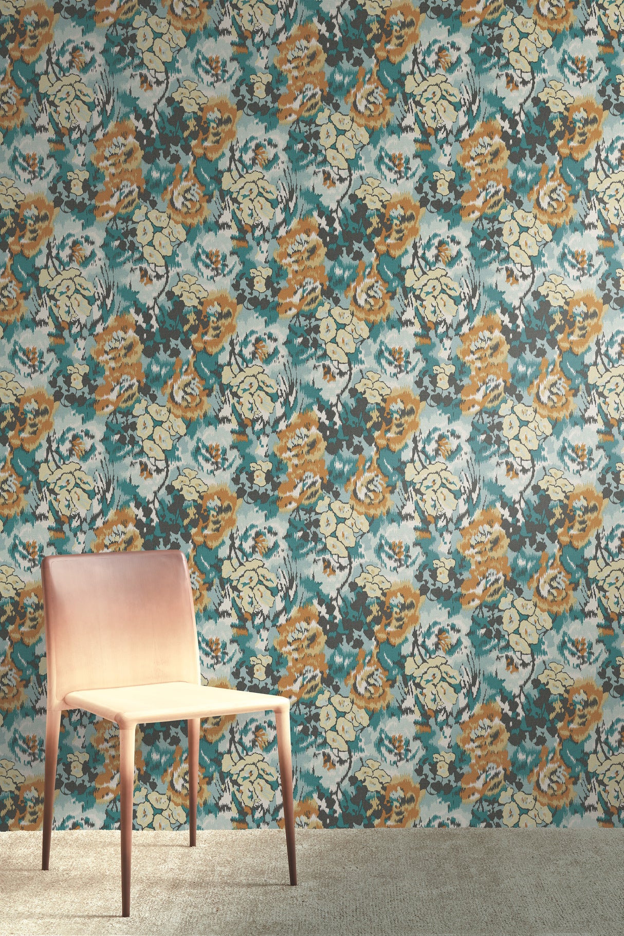 York MI10301 Flower Pot Teal & Orange Wallpaper