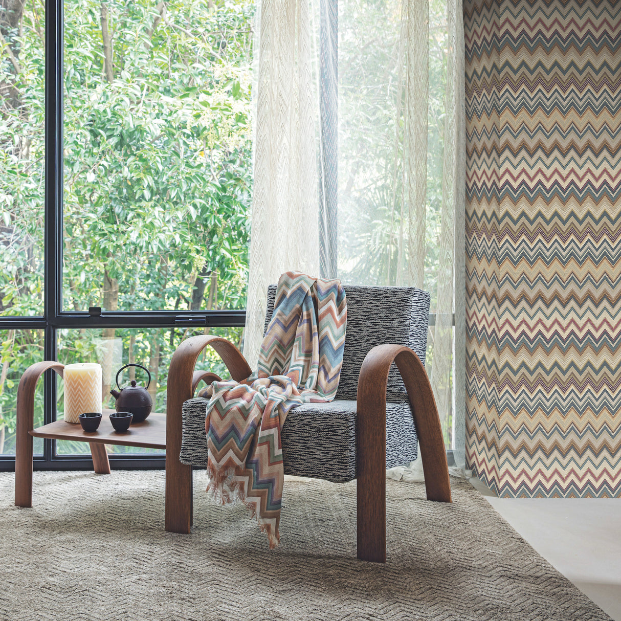 York MI10332 Happy Zigzag Green & Brown Wallpaper