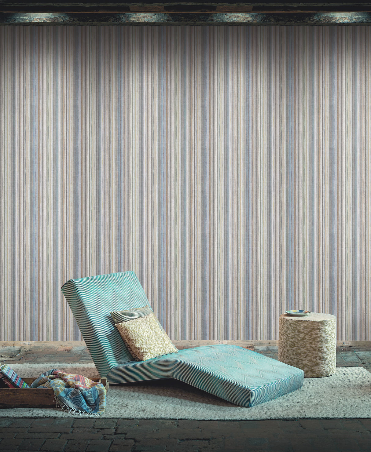 York MI10395 Striped Sunset Glitter Blue & Grey Wallpaper