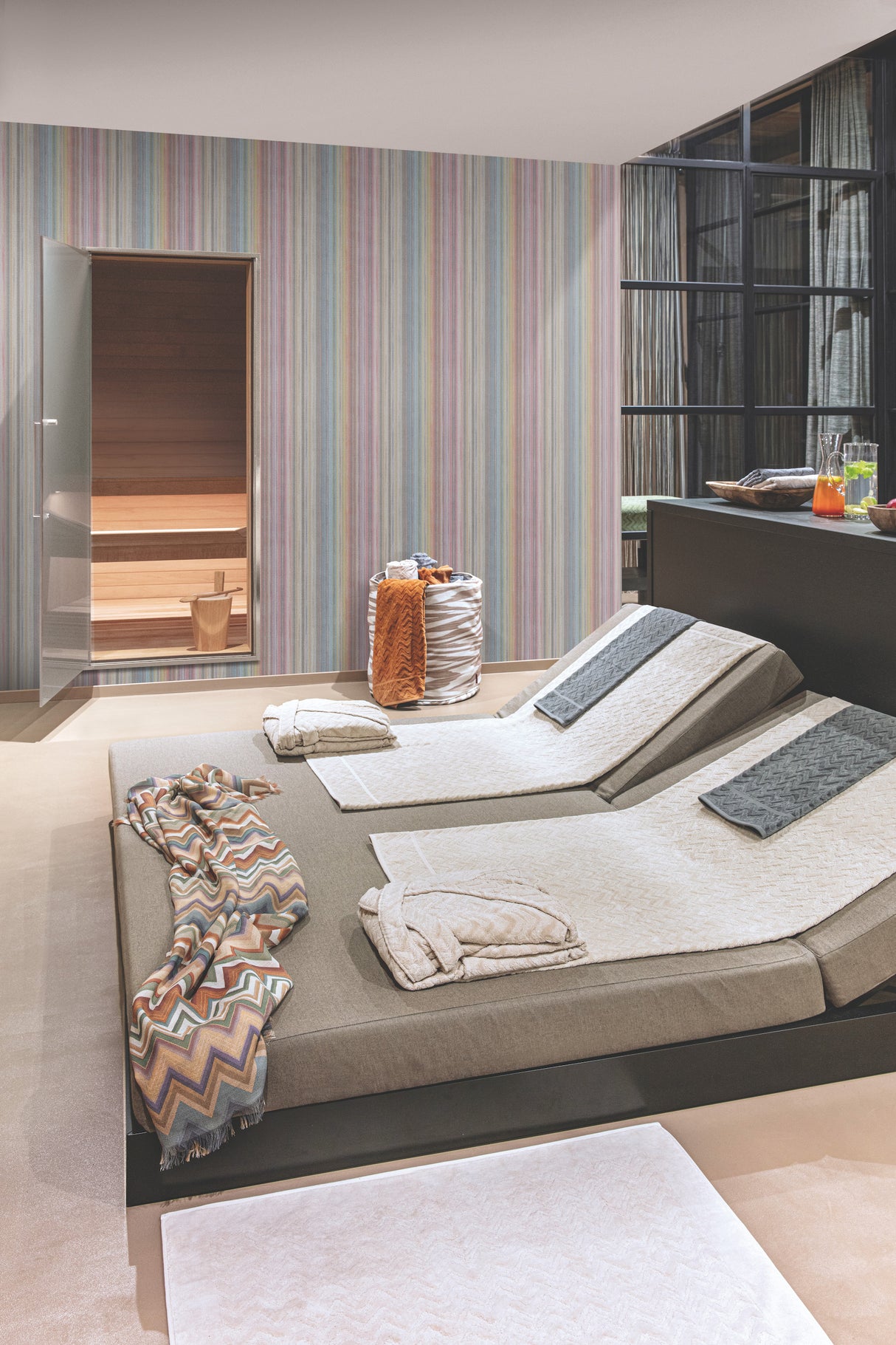 York MI10396 Striped Sunset Glitter Blue Wallpaper