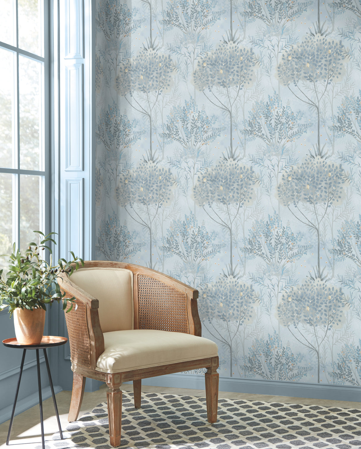 York MN1820 Orchard Blue & Grey Wallpaper