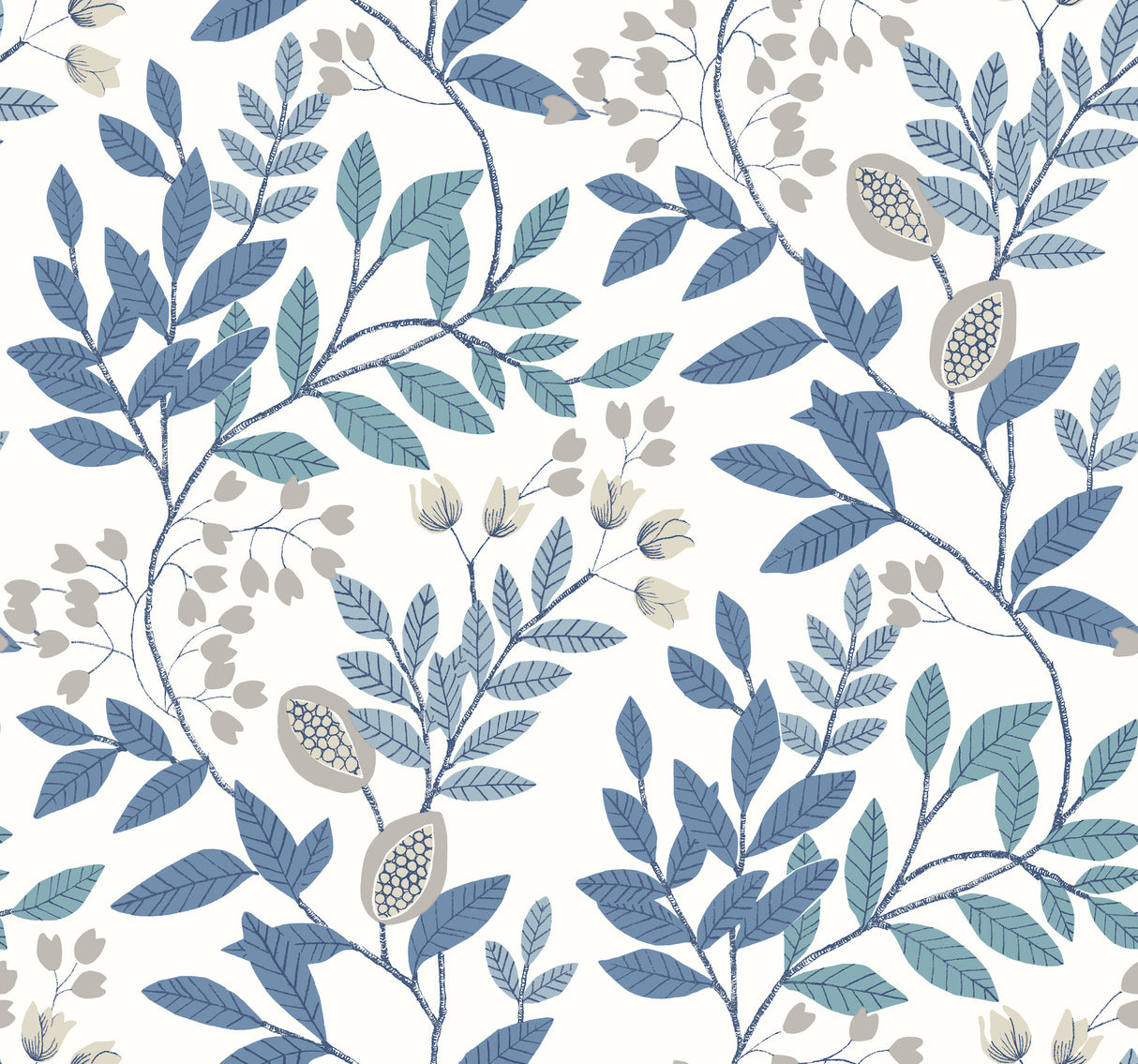 York MN1842 Eden Retreat White & Blue Wallpaper