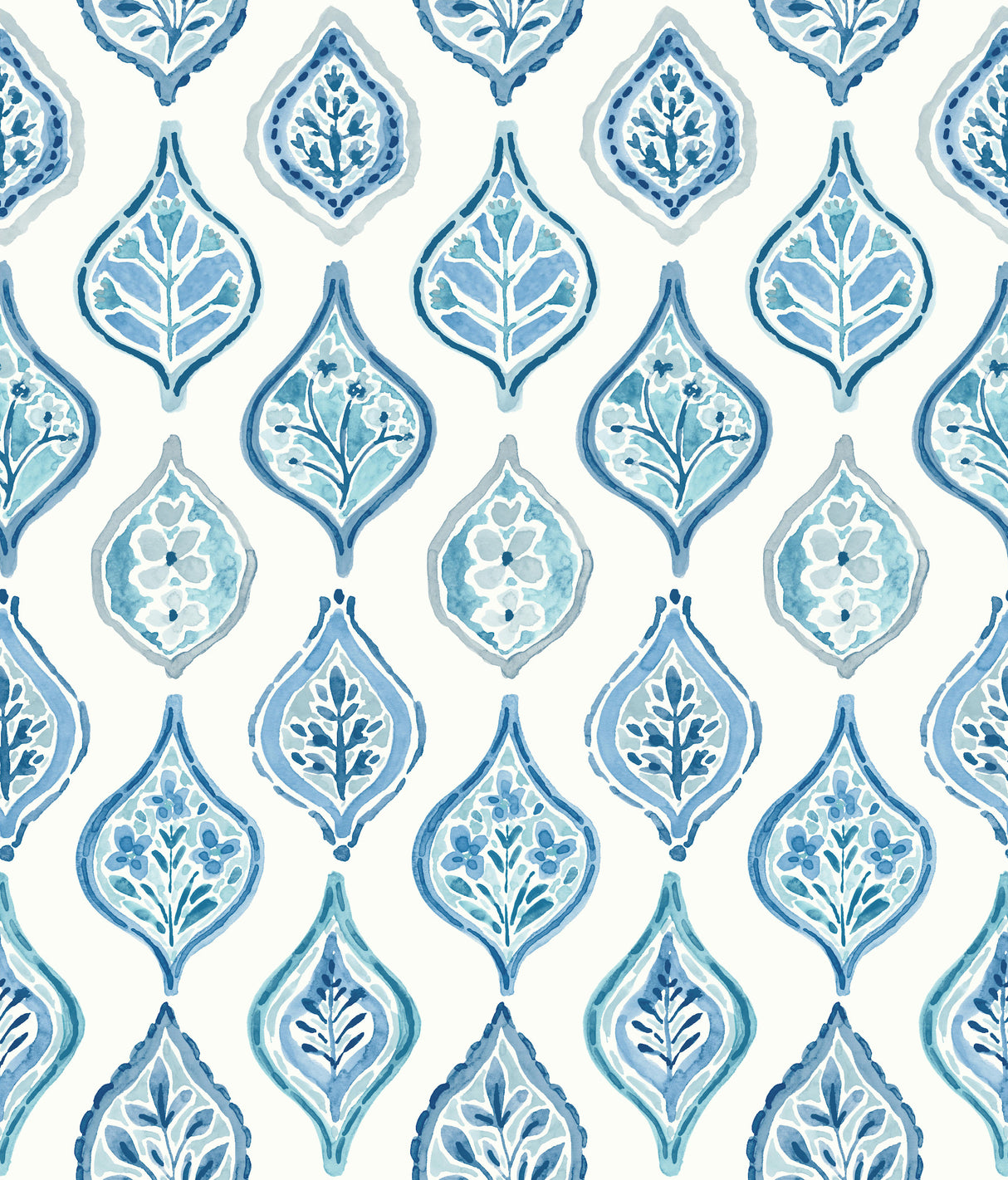 York MN1850 Marketplace Motif White & Blue Wallpaper