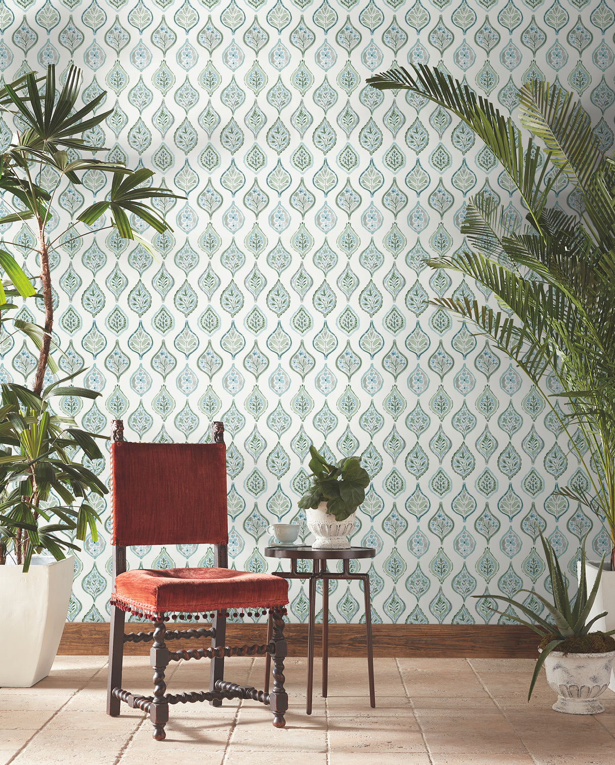 York MN1851 Marketplace Motif Pale Grey & Green Wallpaper
