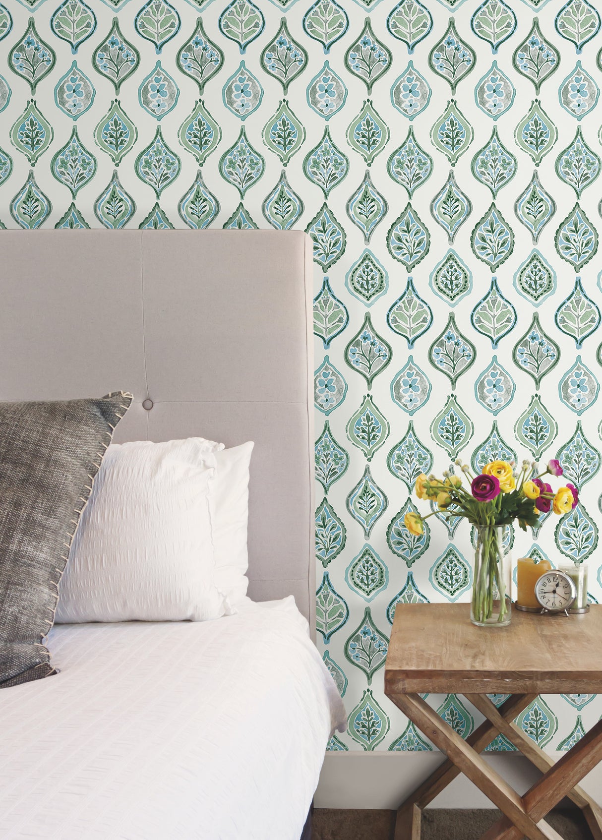 York MN1851 Marketplace Motif Pale Grey & Green Wallpaper