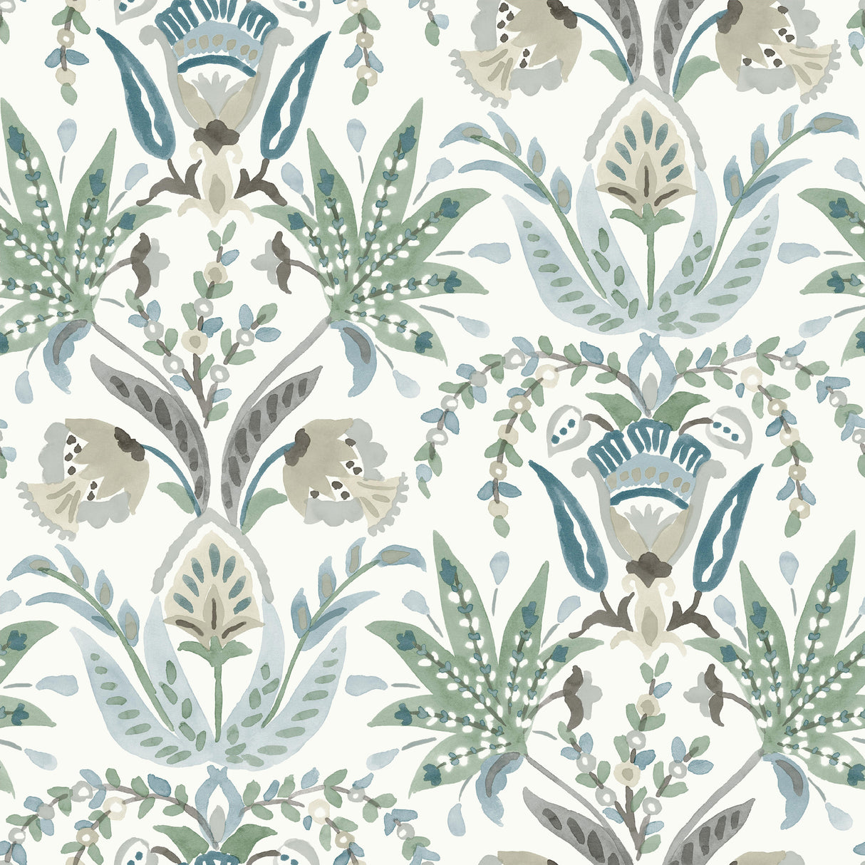 York MN1910 Seaside Jacobean Green & Blue Wallpaper