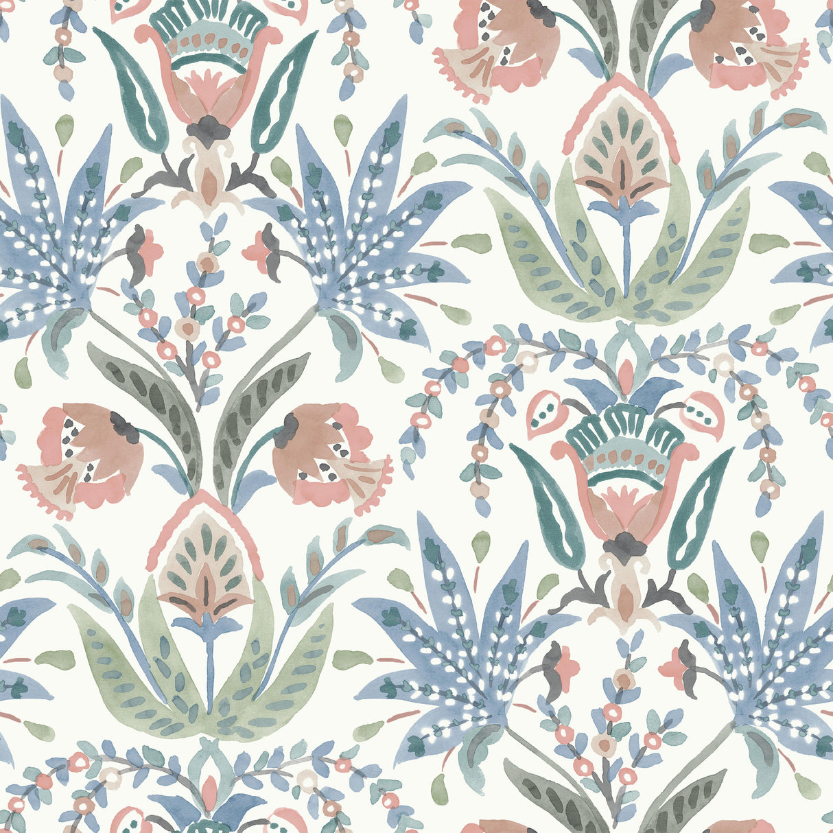 York MN1912 Seaside Jacobean Pink & Blue Wallpaper