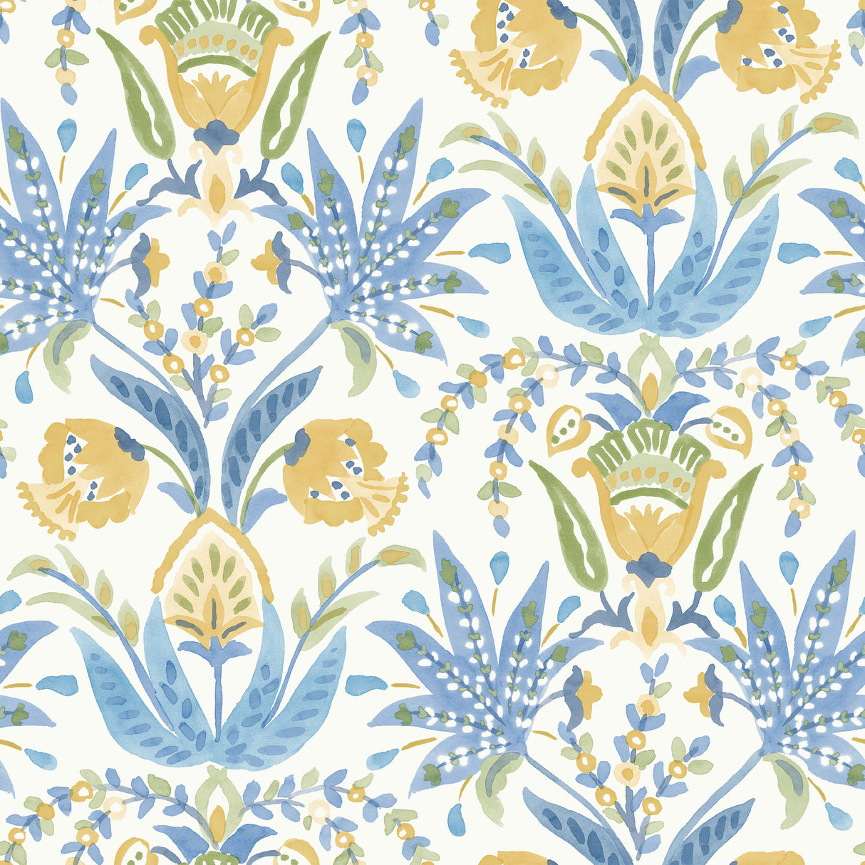 York MN1913 Seaside Jacobean Yellow & Blue Wallpaper