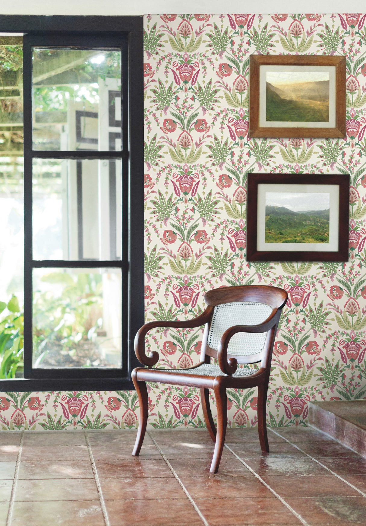 York MN1914 Seaside Jacobean Green & Red Wallpaper
